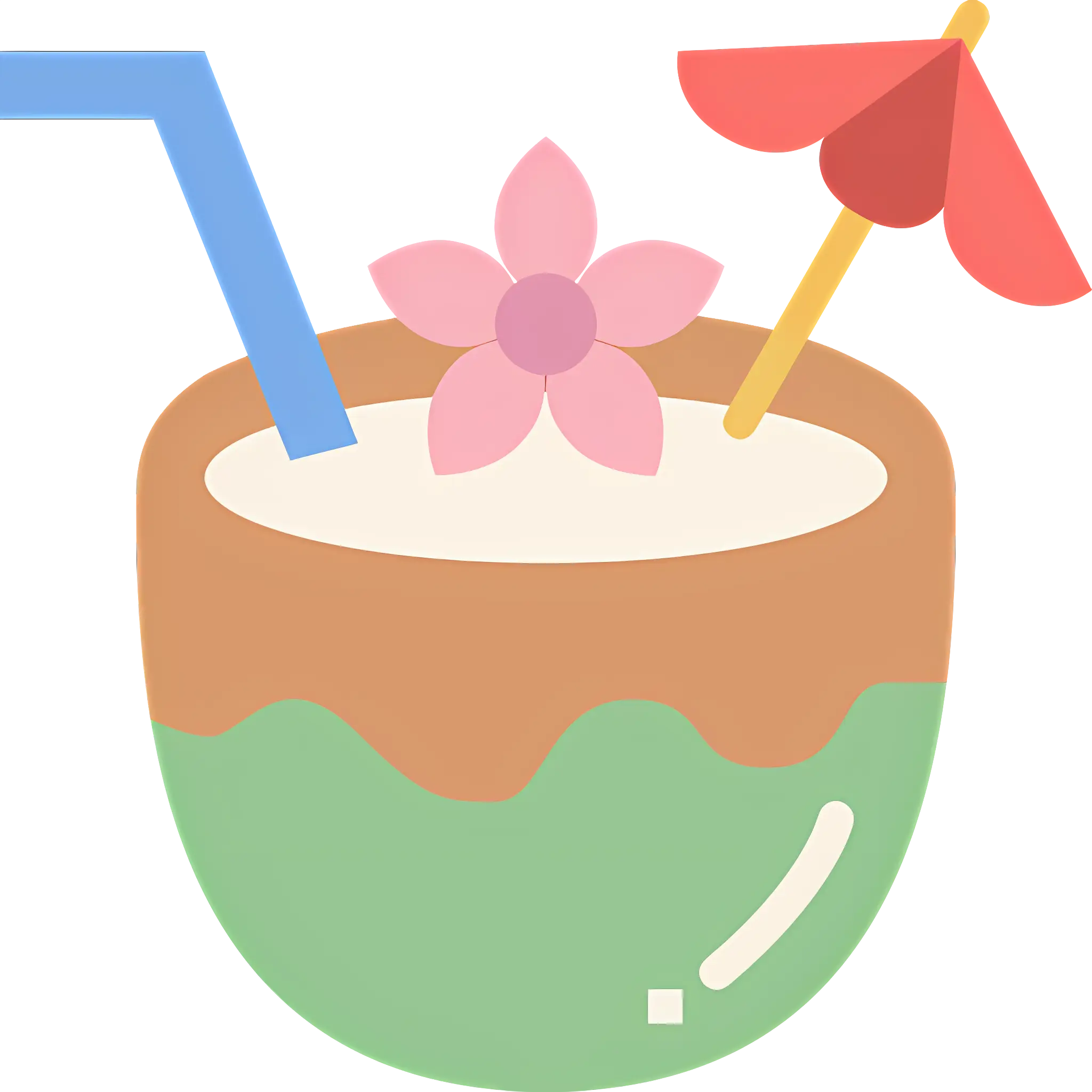 Tropical Coconut Drink with Straw and Umbrella