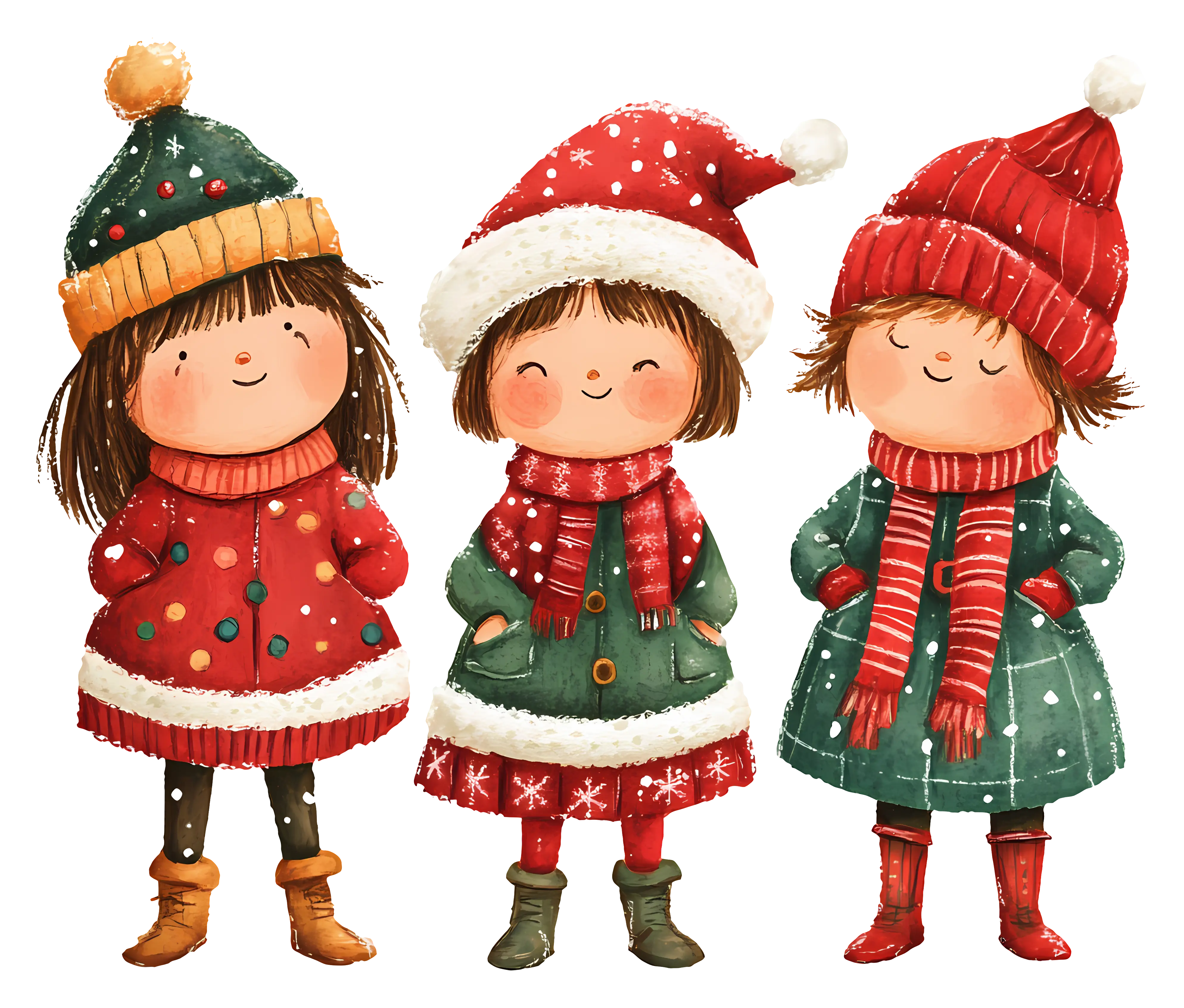 Cute Children in Winter Clothing Illustration