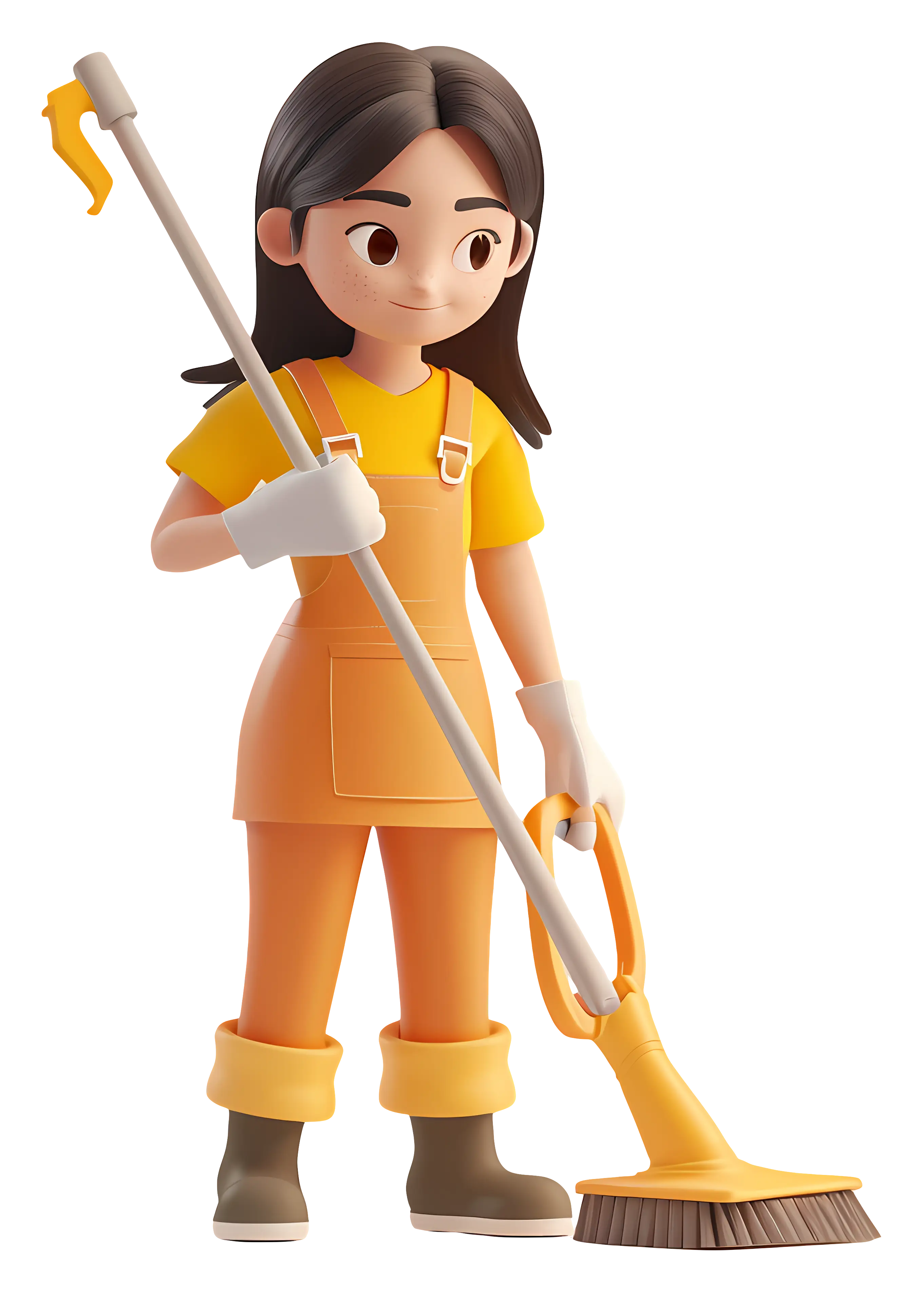 Cartoon Girl Cleaning with Mop