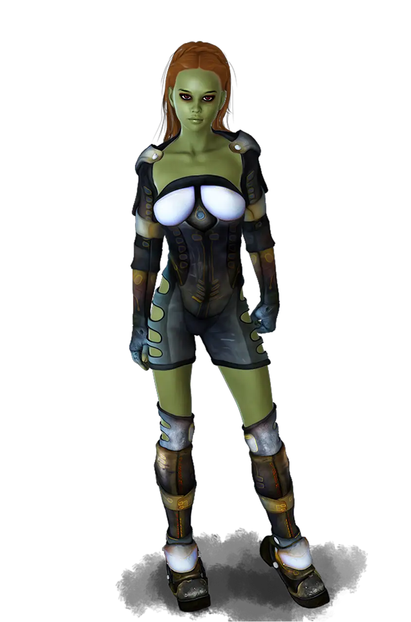Green Alien Character in Sci-Fi Suit