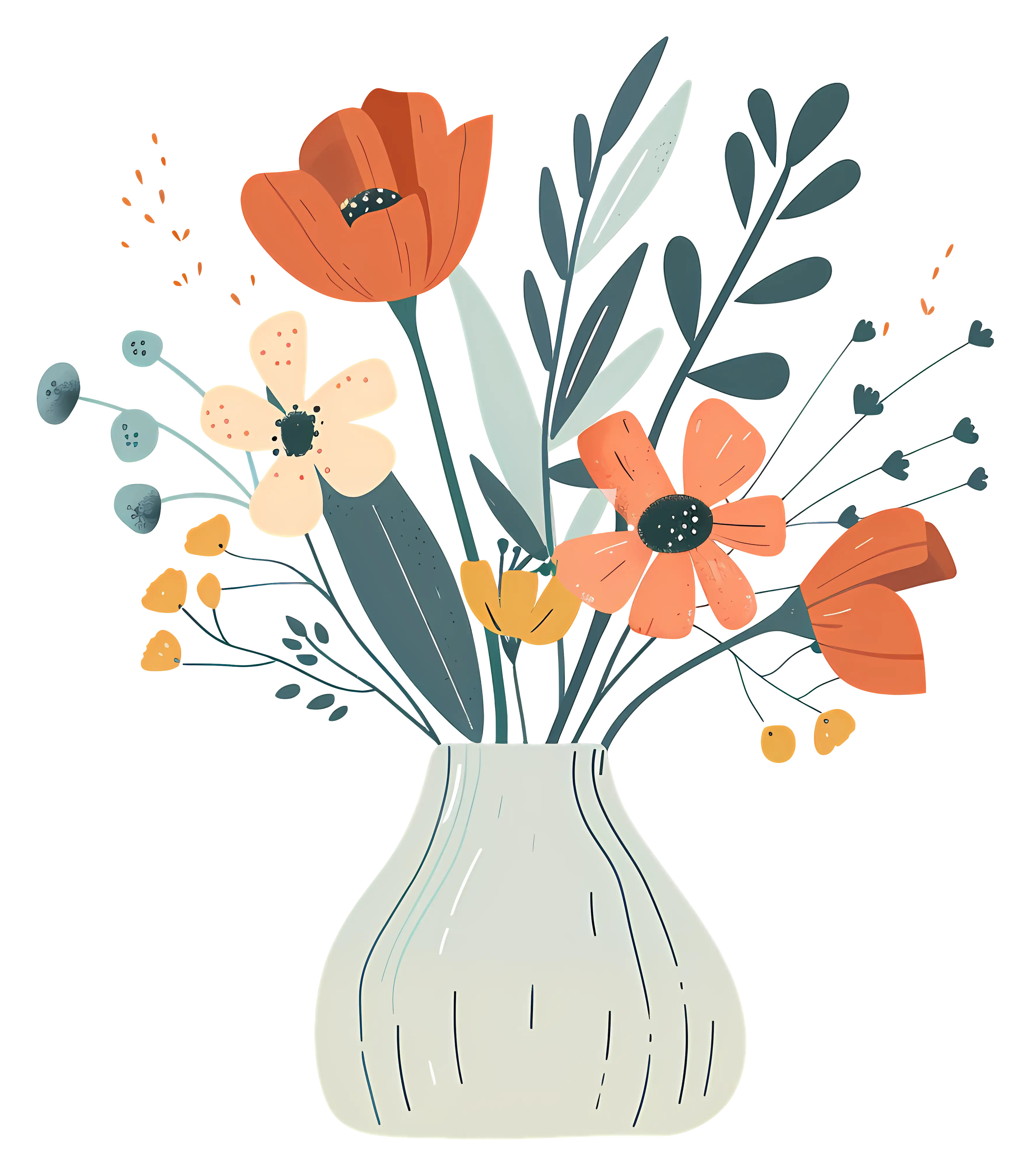 Vase with Hand-Drawn Colorful Flowers