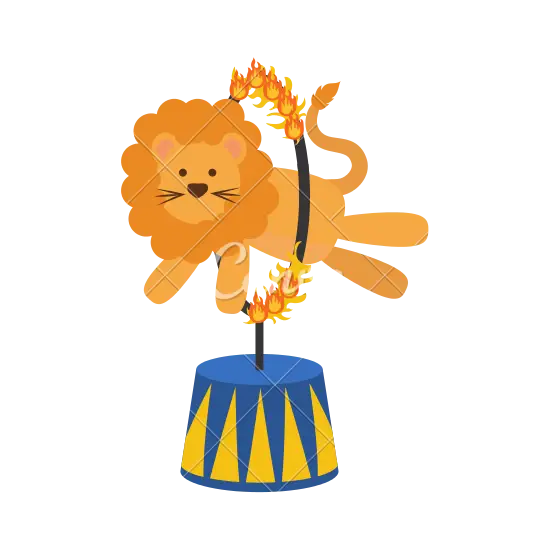 Circus Lion Jumping Through Fire