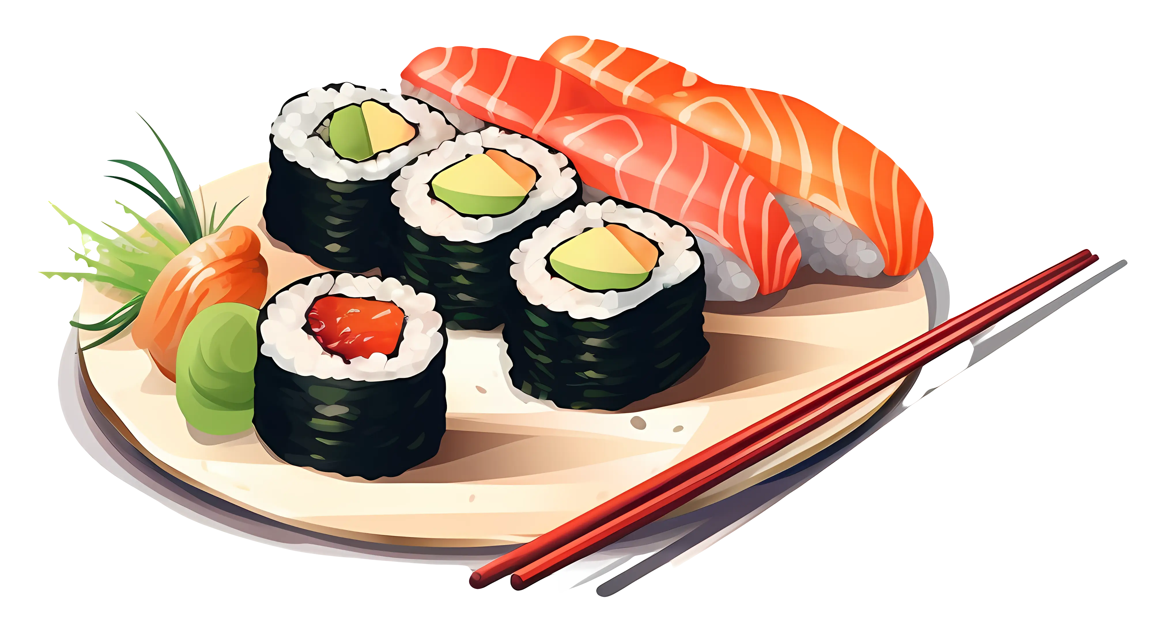 Sushi Platter with Rolls and Chopsticks