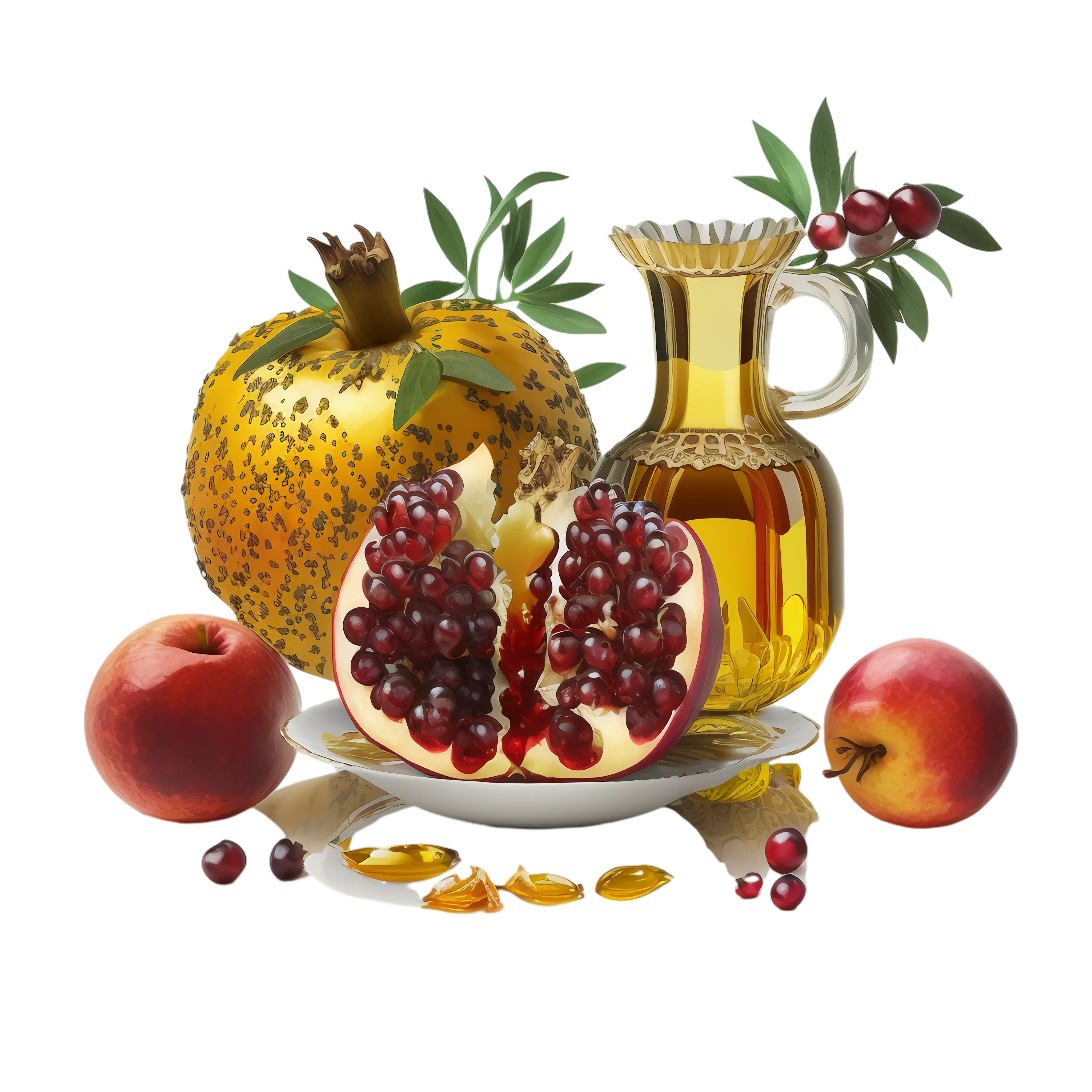 Pomegranate and Oil Still Life