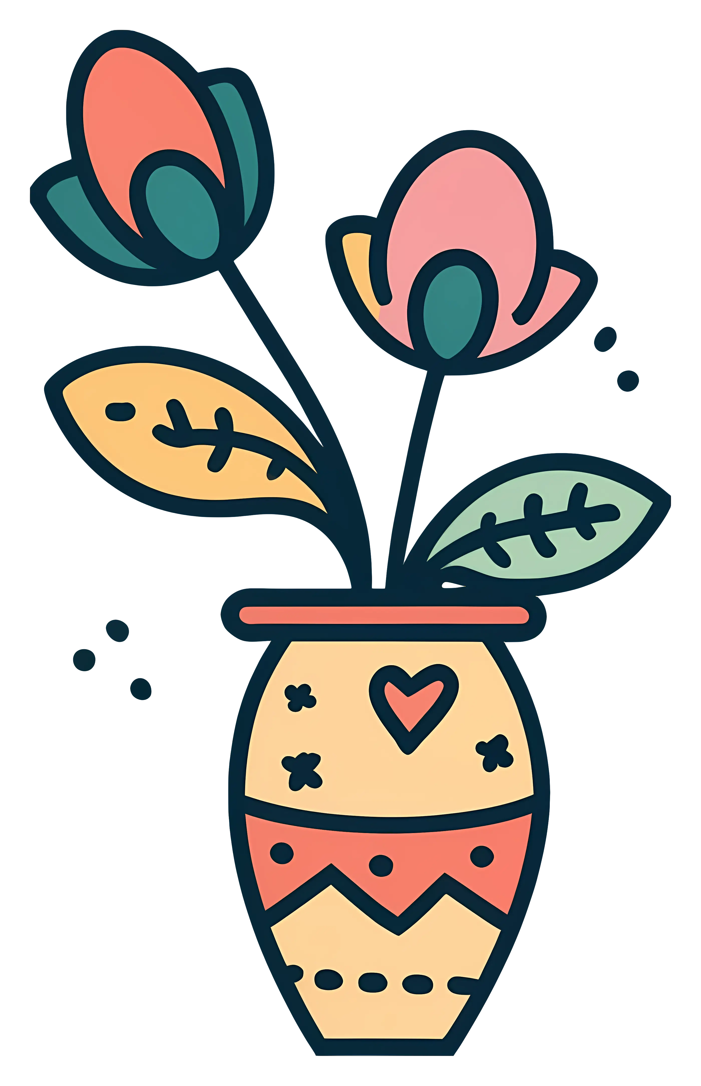 Colorful Flower Vase in Flat Cartoon Style