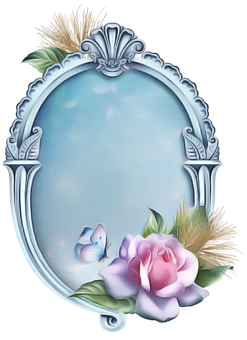 Ornate Blue Mirror Frame with Flowers