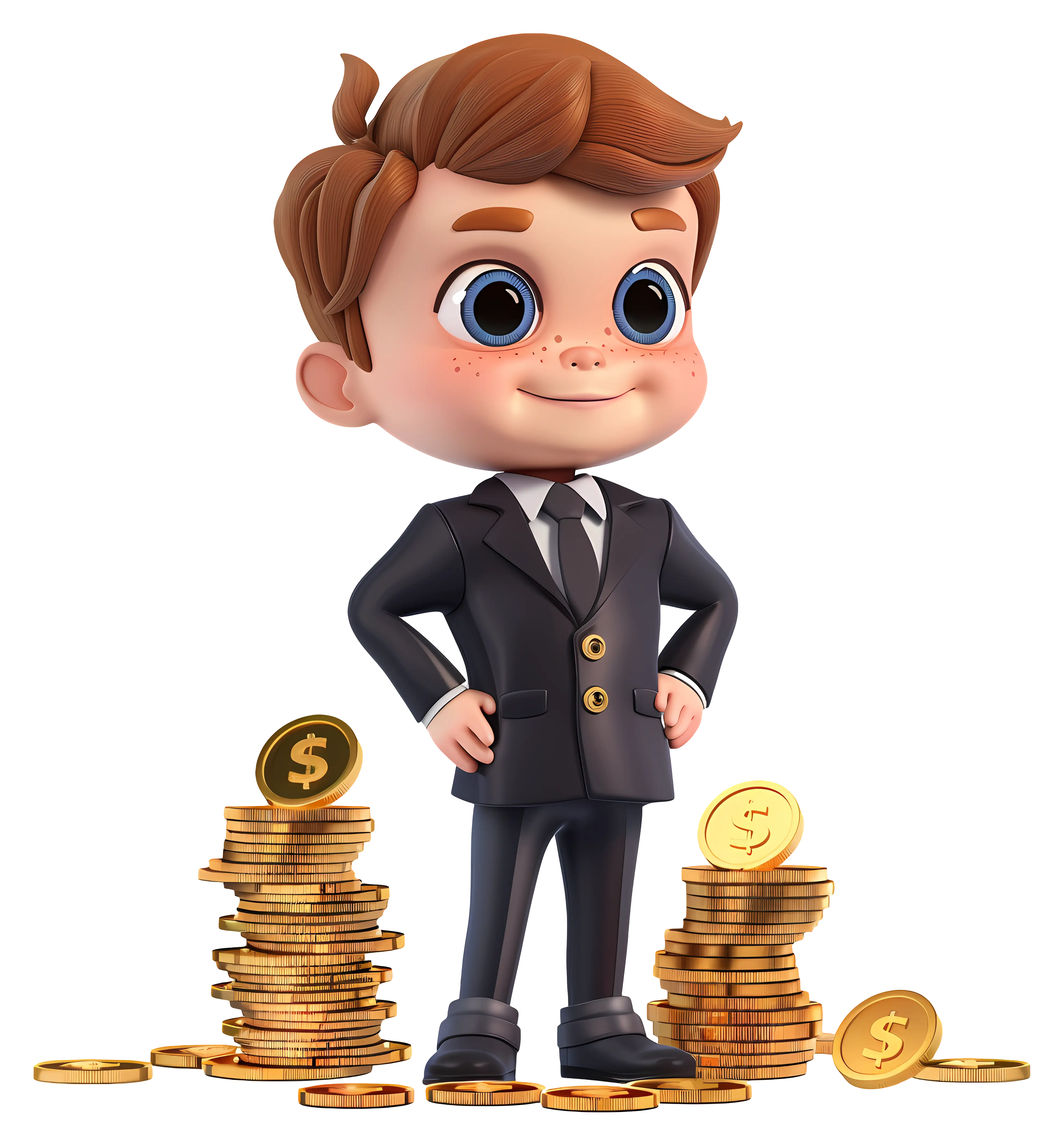 Successful Cartoon Business Boy with Coins