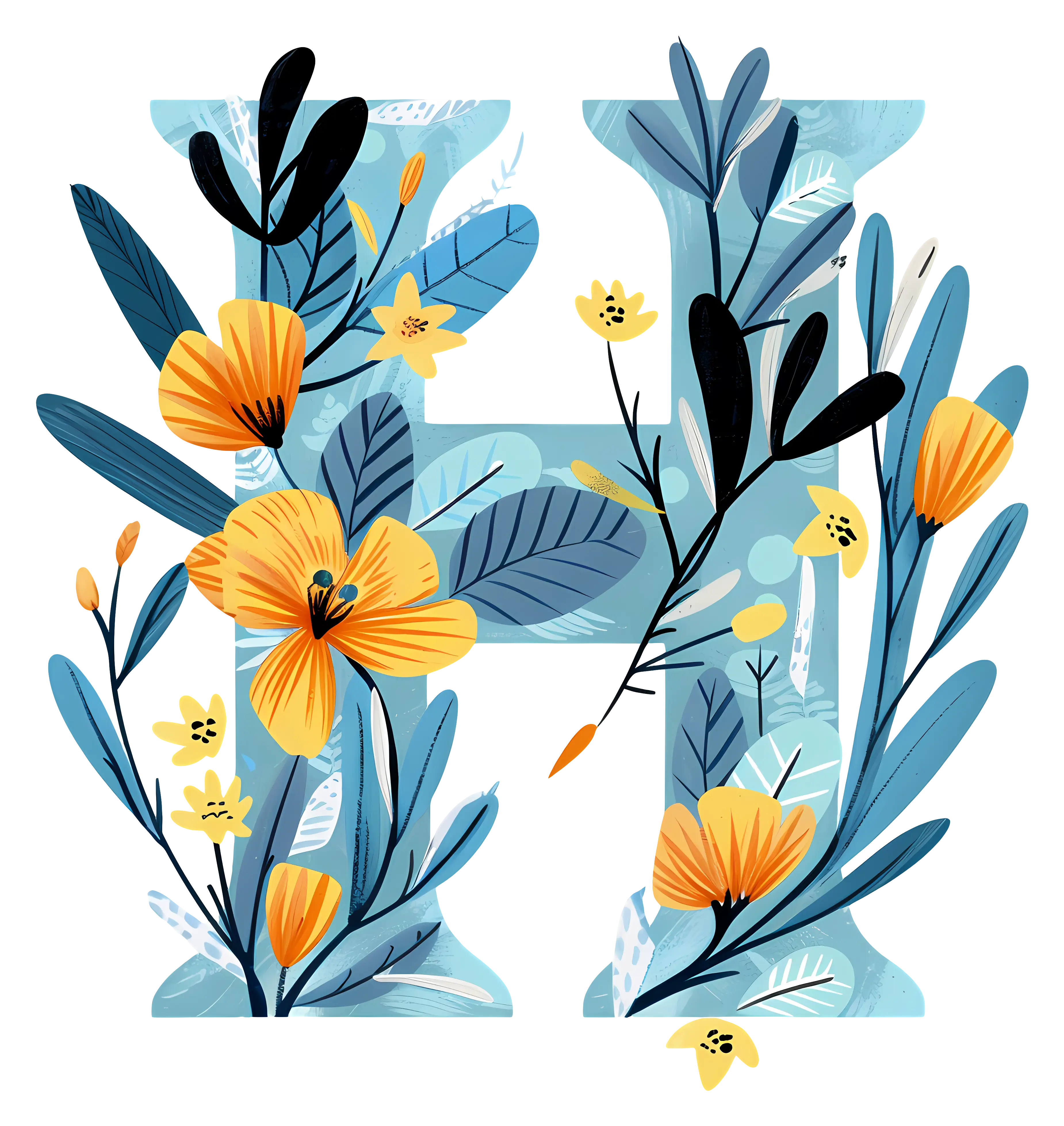 Floral Decorated Letter H