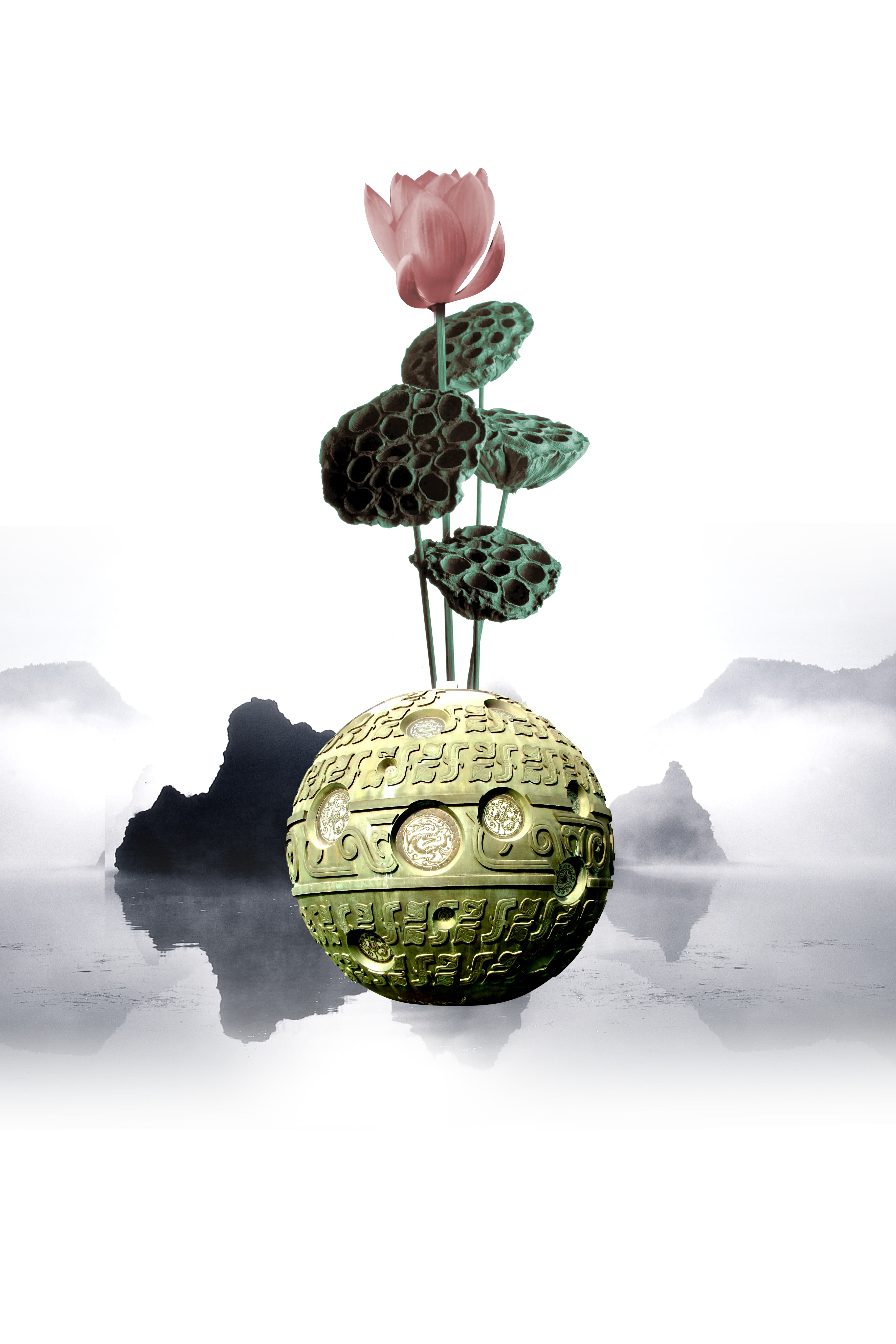 Lotus Flower on Artistic Sphere