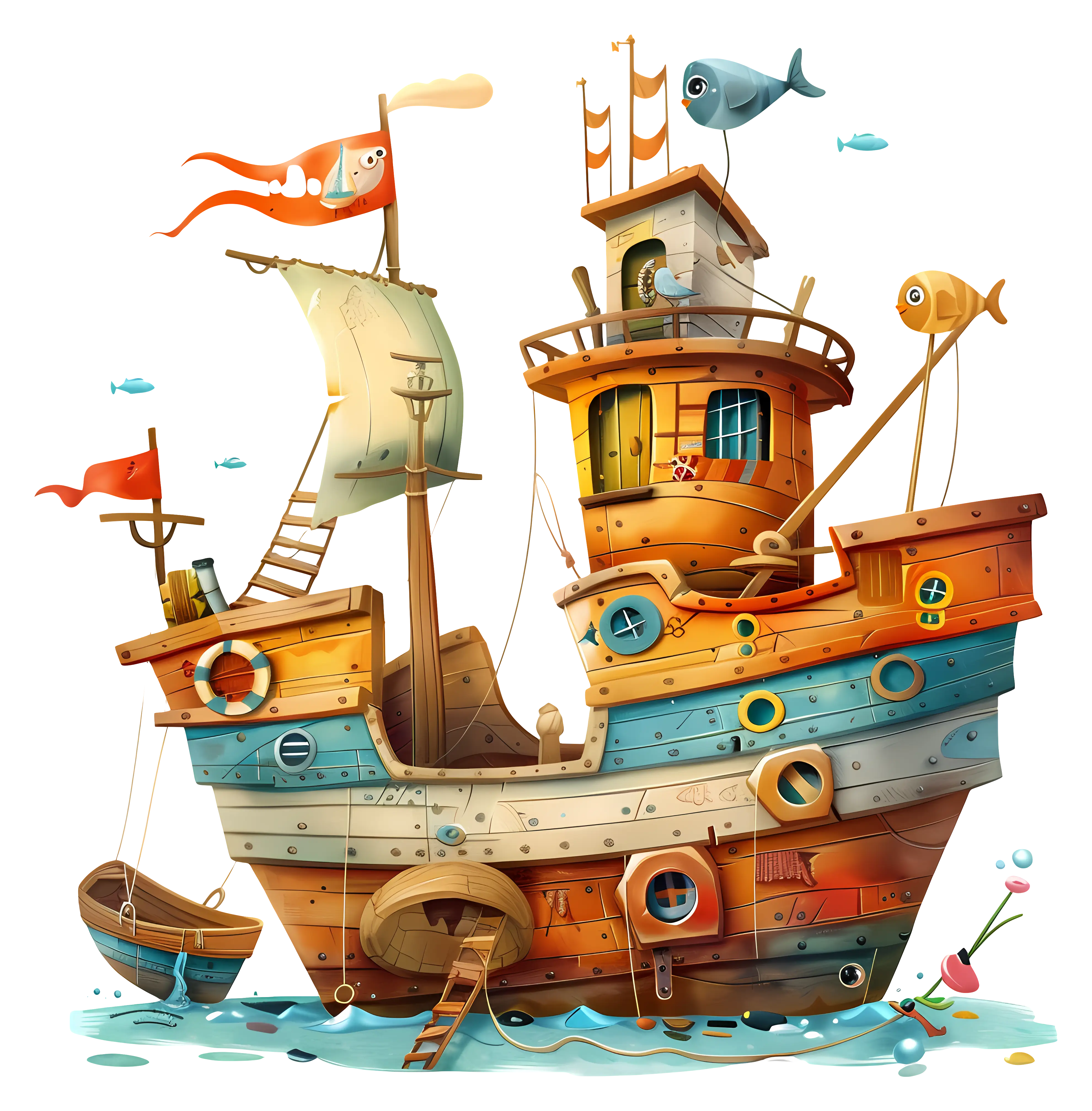 Colorful Wooden Ship on the Sea