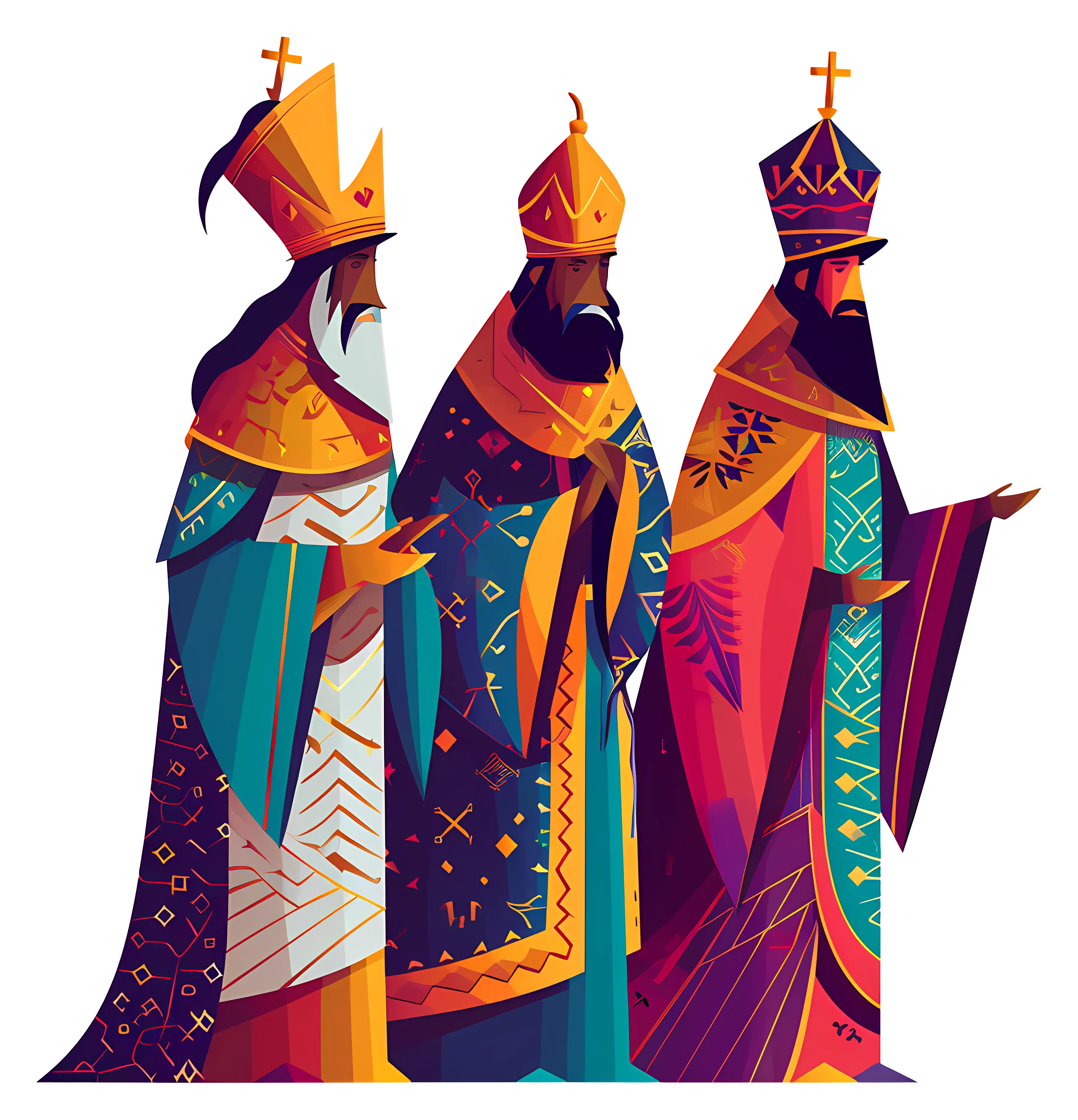 Three Kings in Colorful Robes