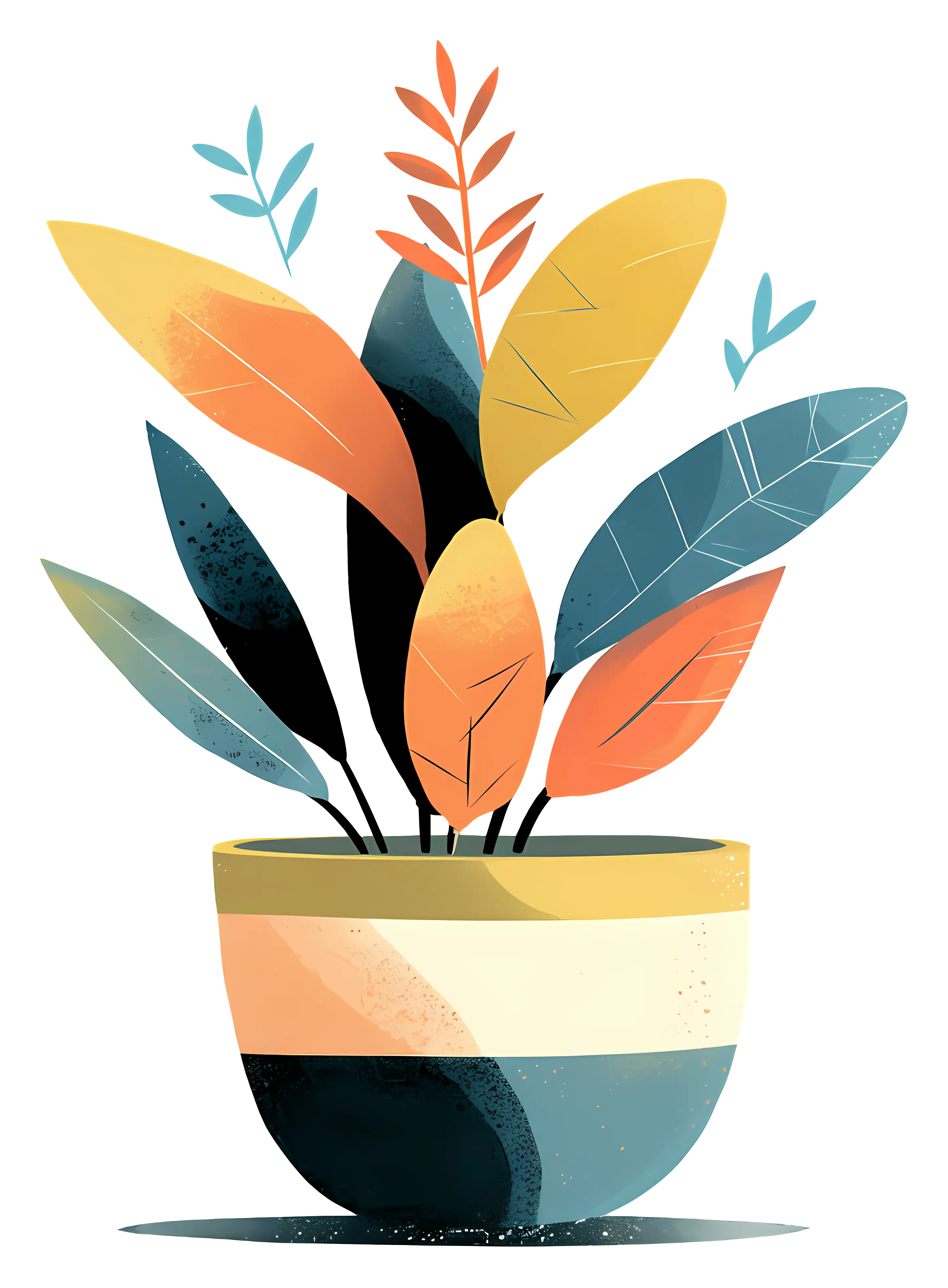 Modern Abstract Potted Plant with Colorful Leaves