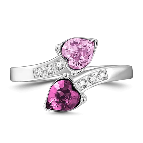 Silver Rings with Heart-Shaped Pink Gemstones