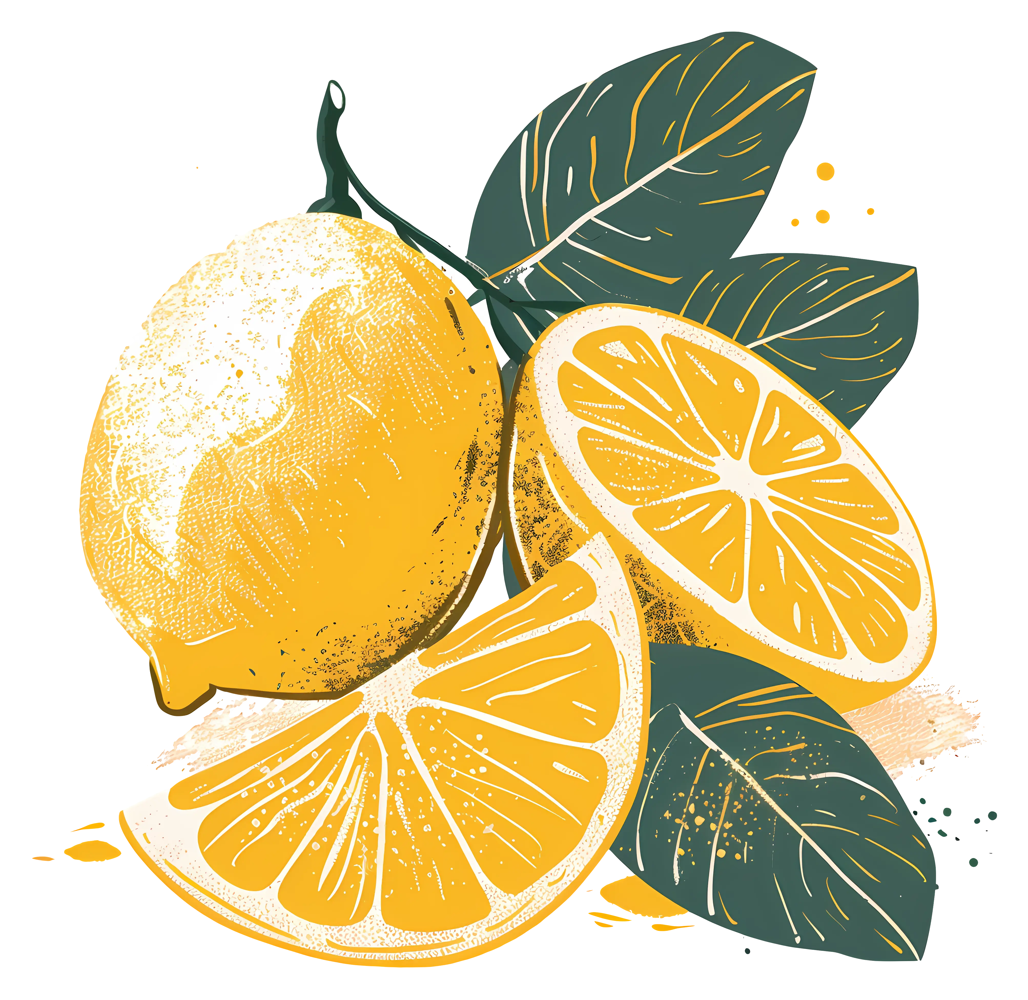 Fresh Yellow Lemon Illustration with Leaves