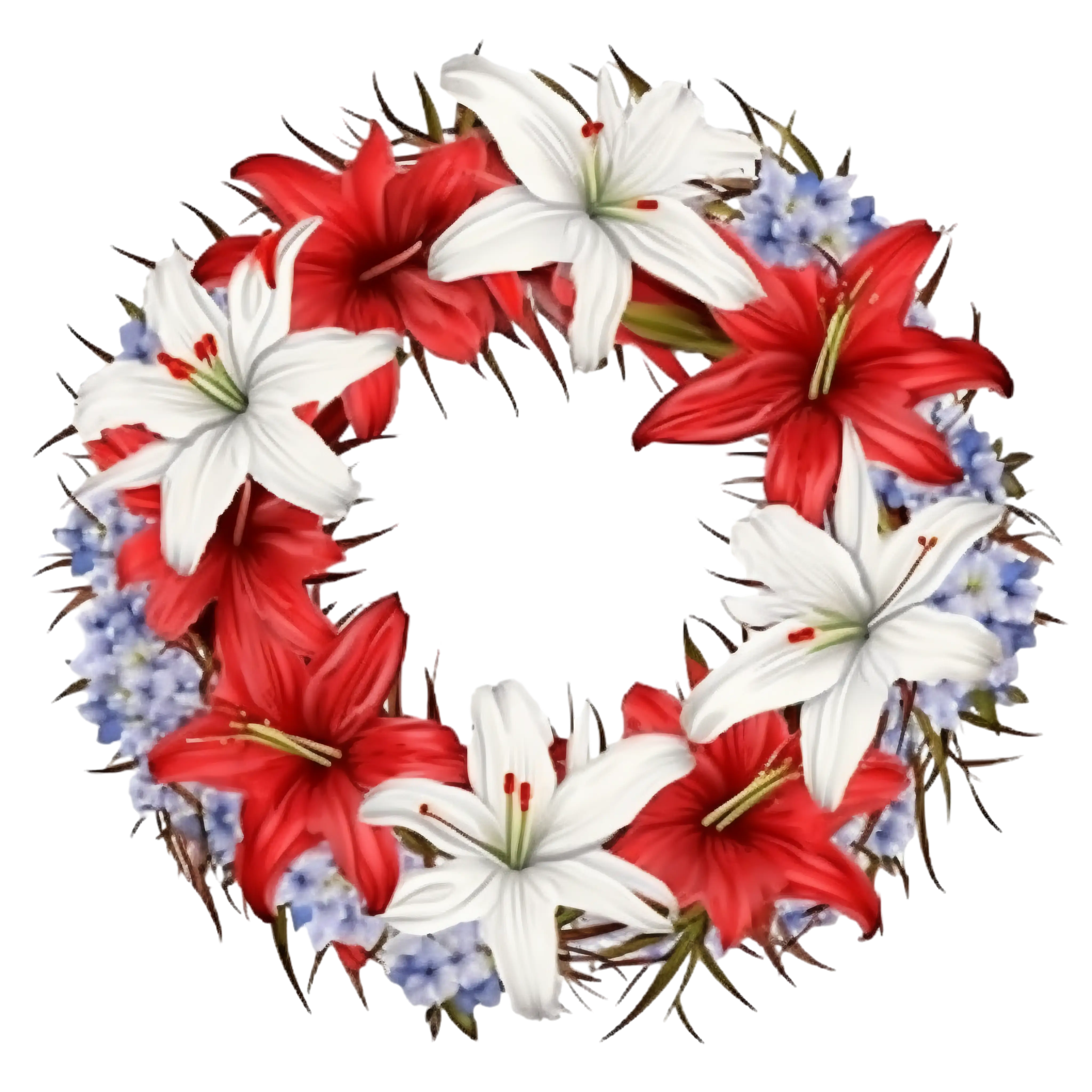Decorative Wreath with Red and White Flowers