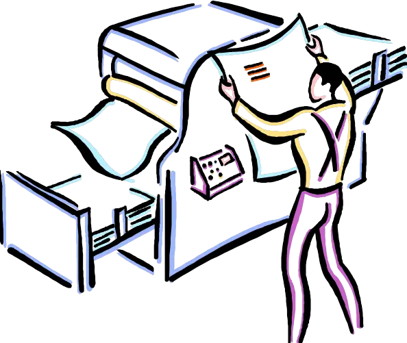 Printing Machine Illustration with Worker Interacting