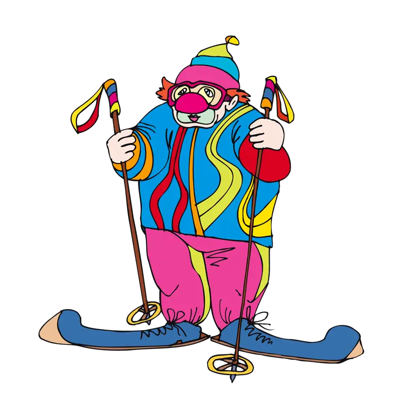 Colorful Cartoon Skiing Clown Illustration