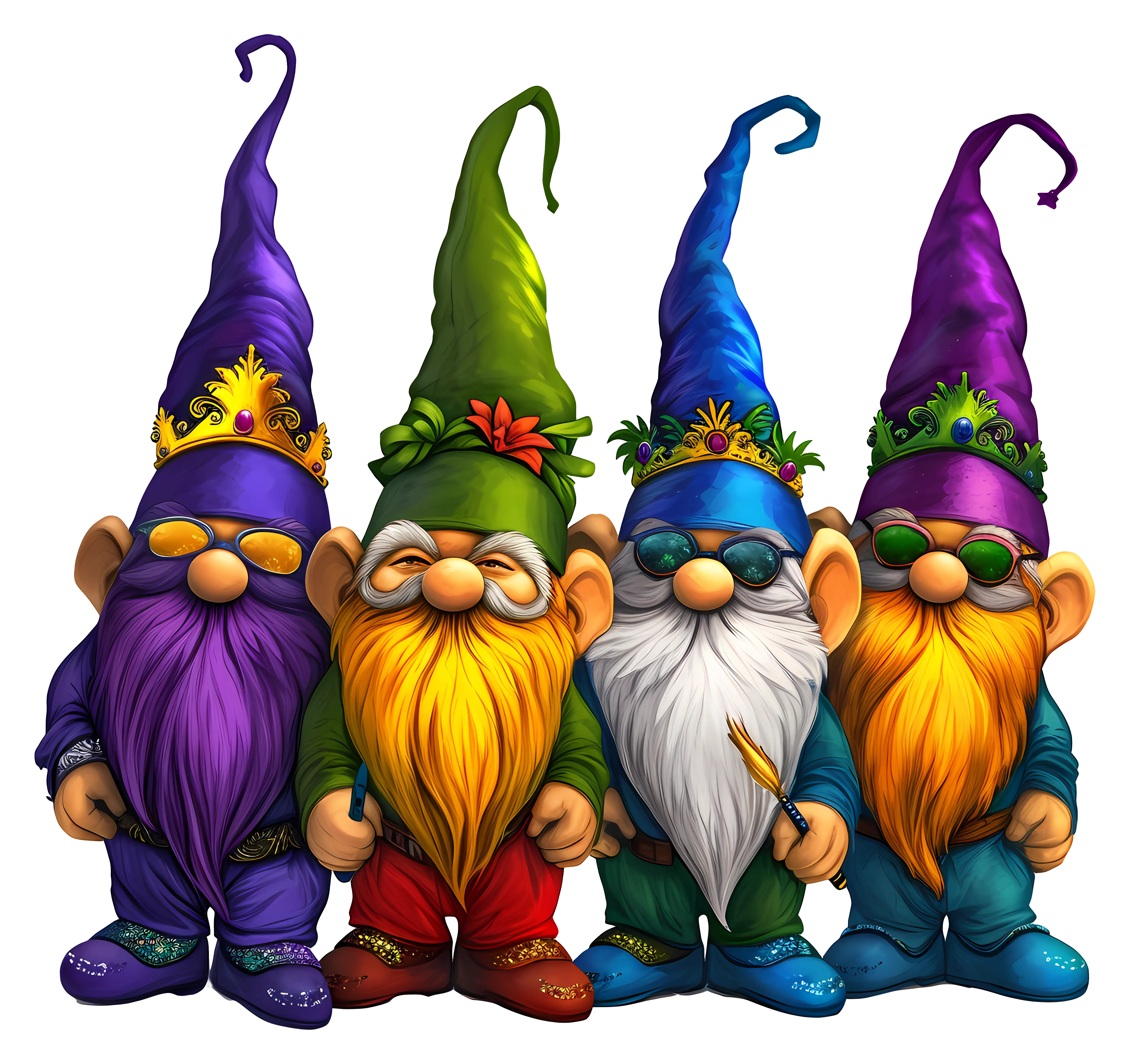 Group of Colorful Gnomes with Hats and Beards