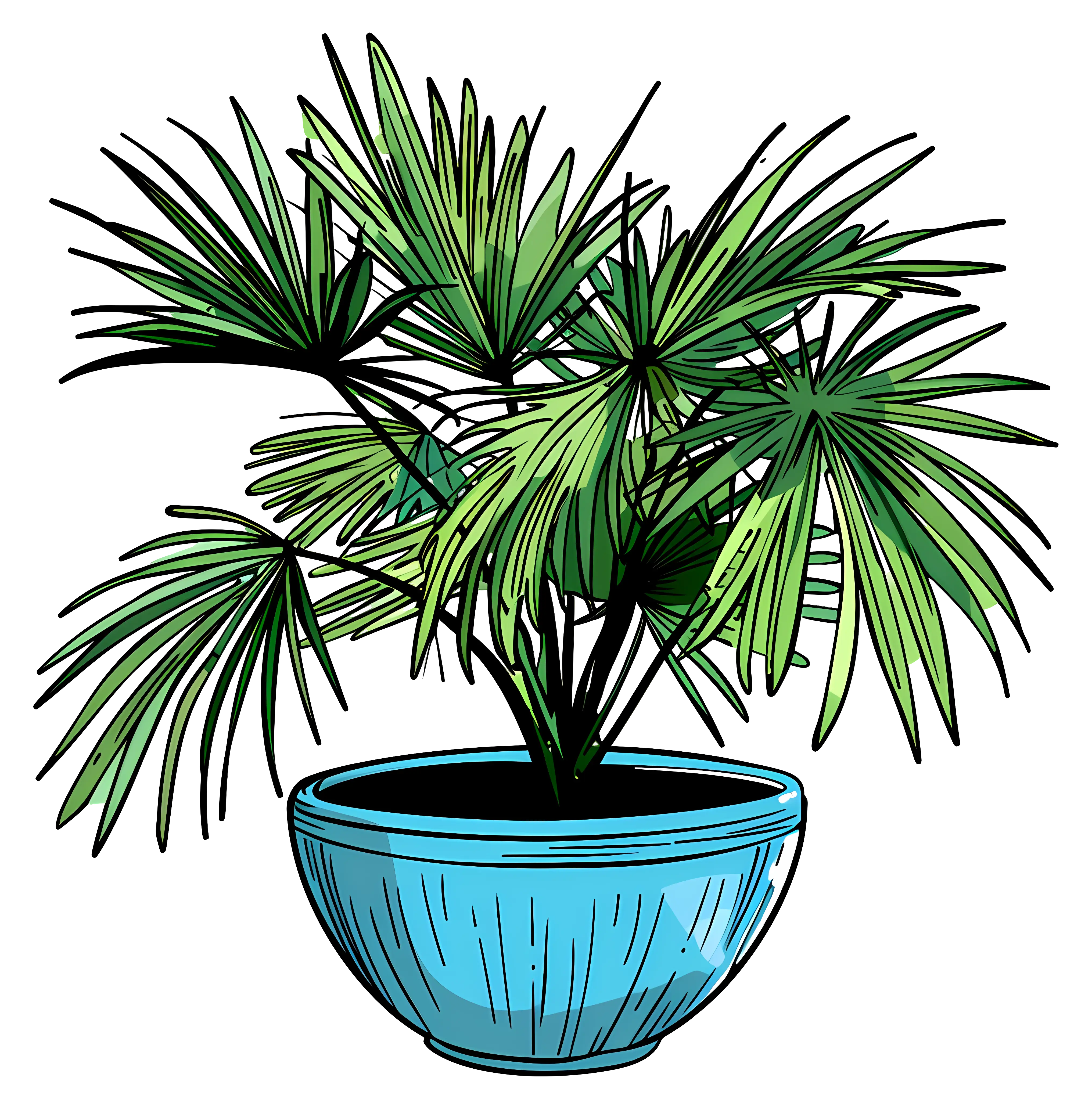 Lush Potted Palm Plant in Blue Pot Illustration