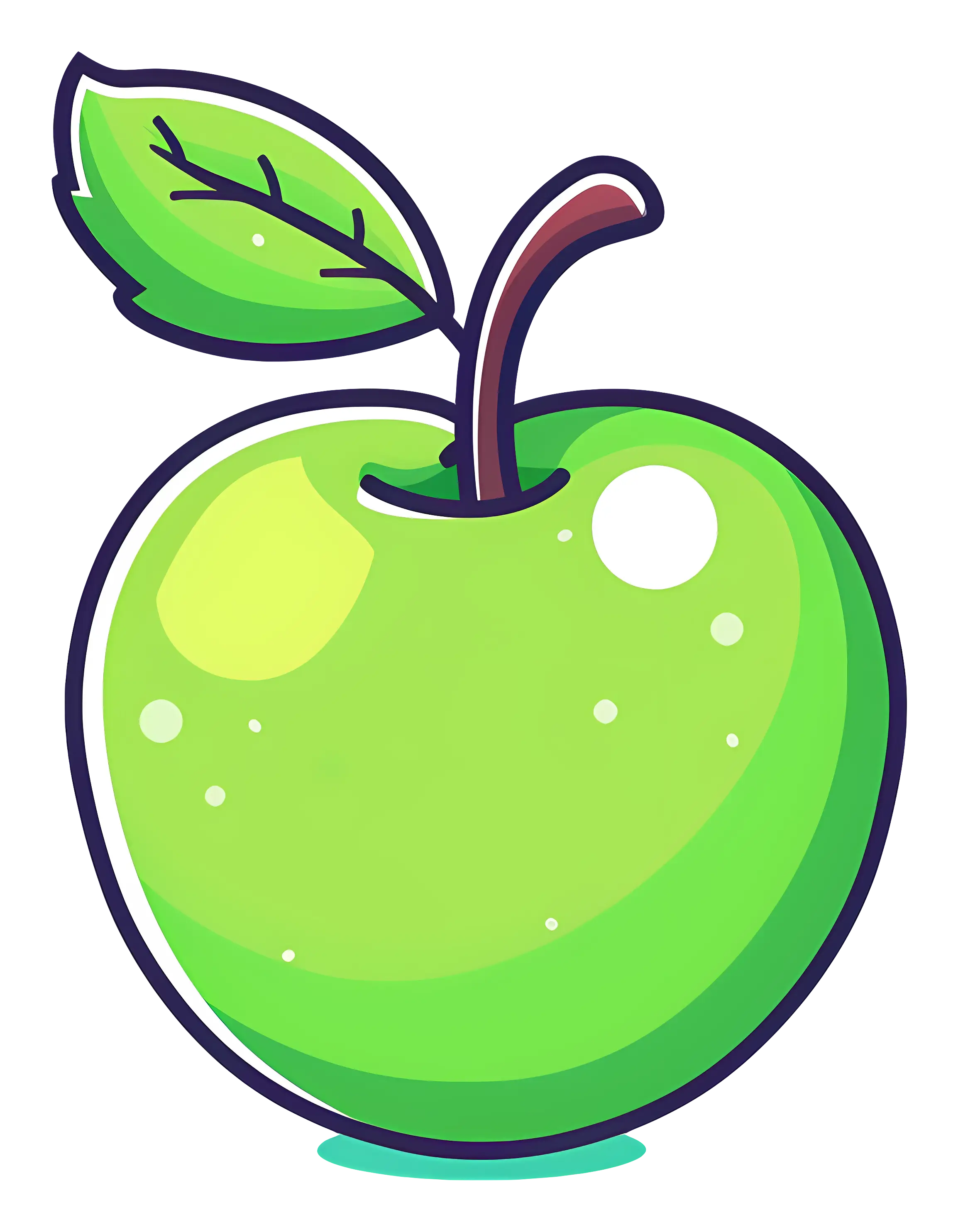 Cartoon Green Apple with Leaf Illustration