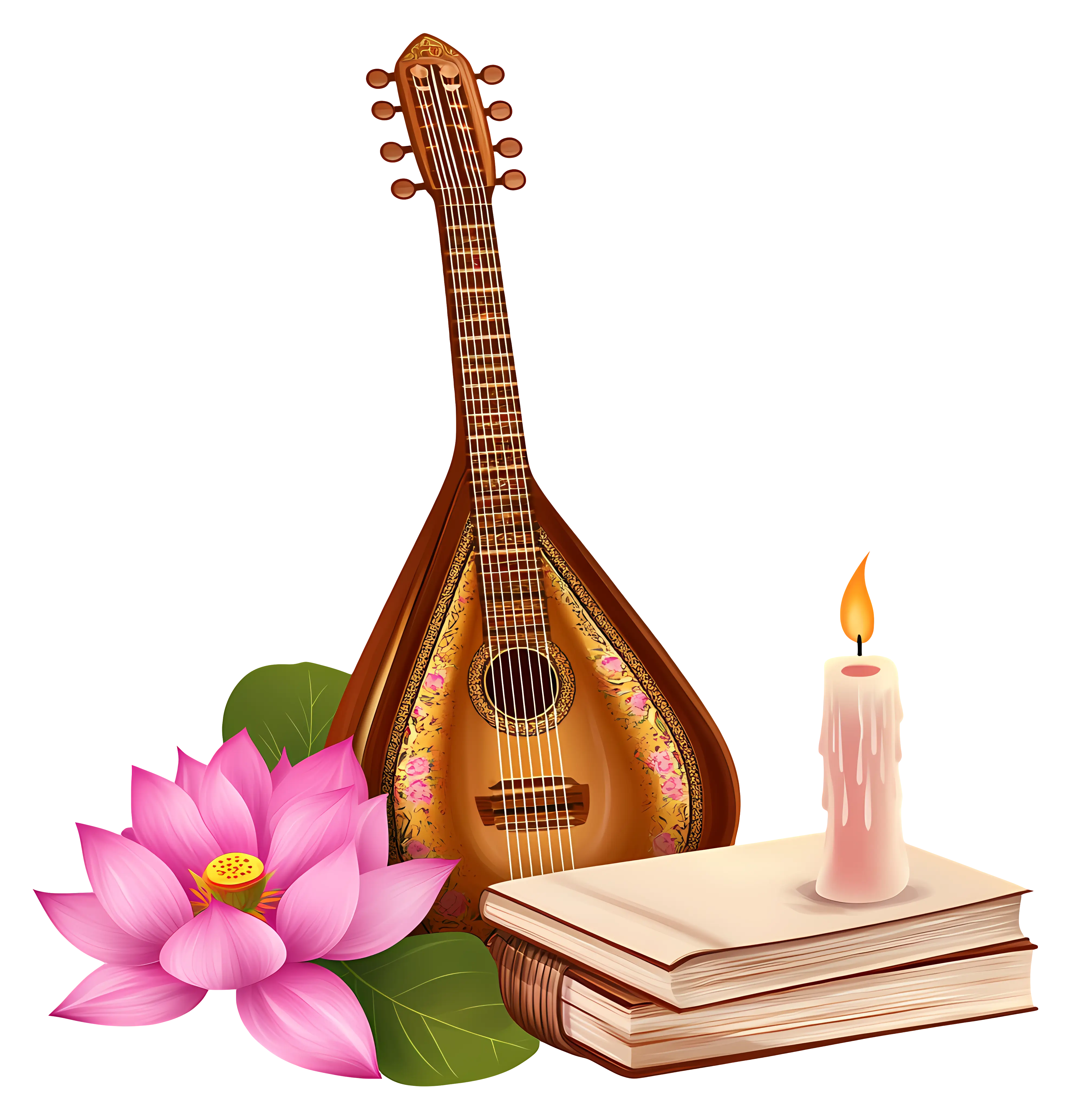 Mandolin with a Book and Flower