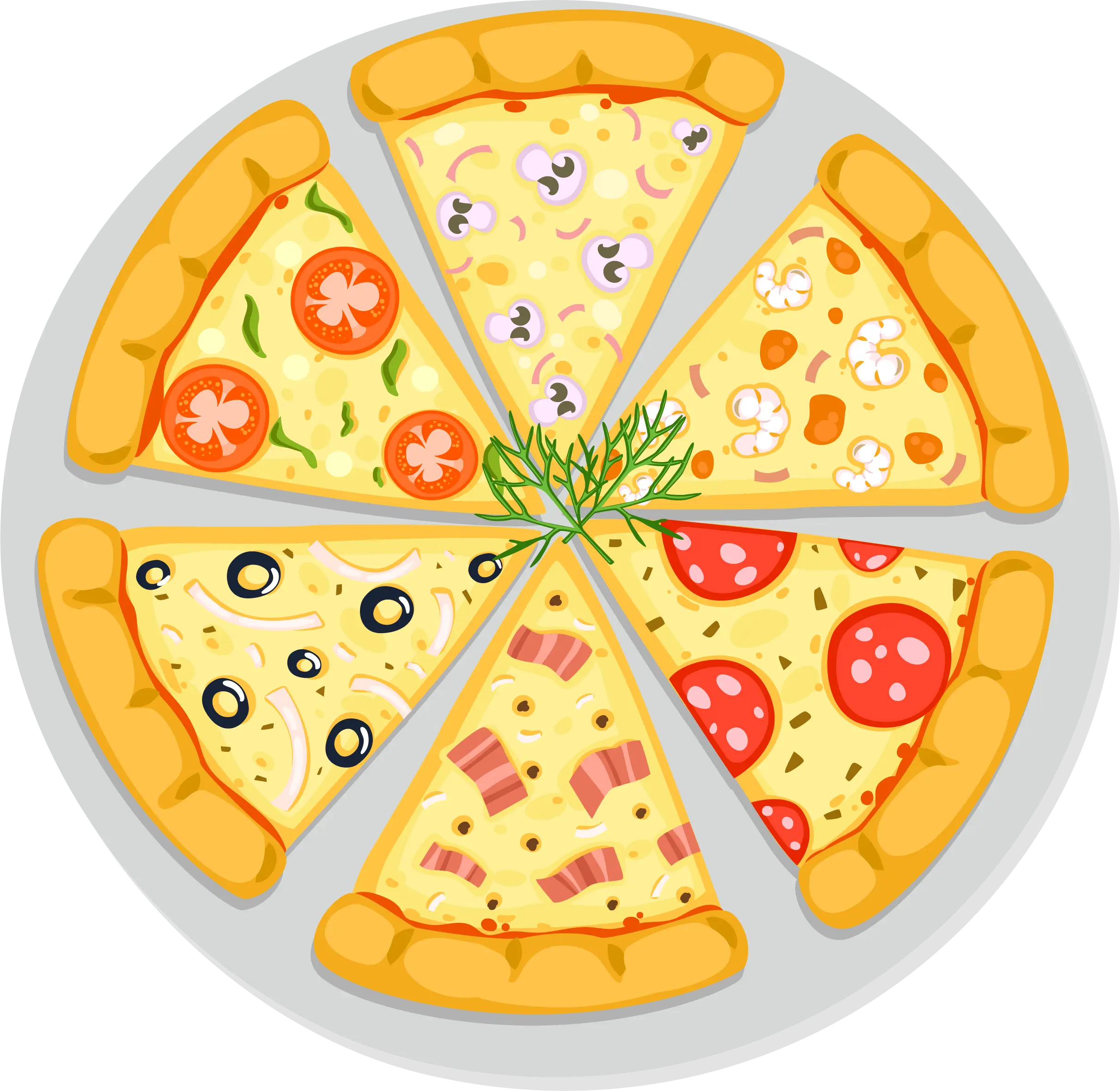 Tasty pizza slices with various toppings