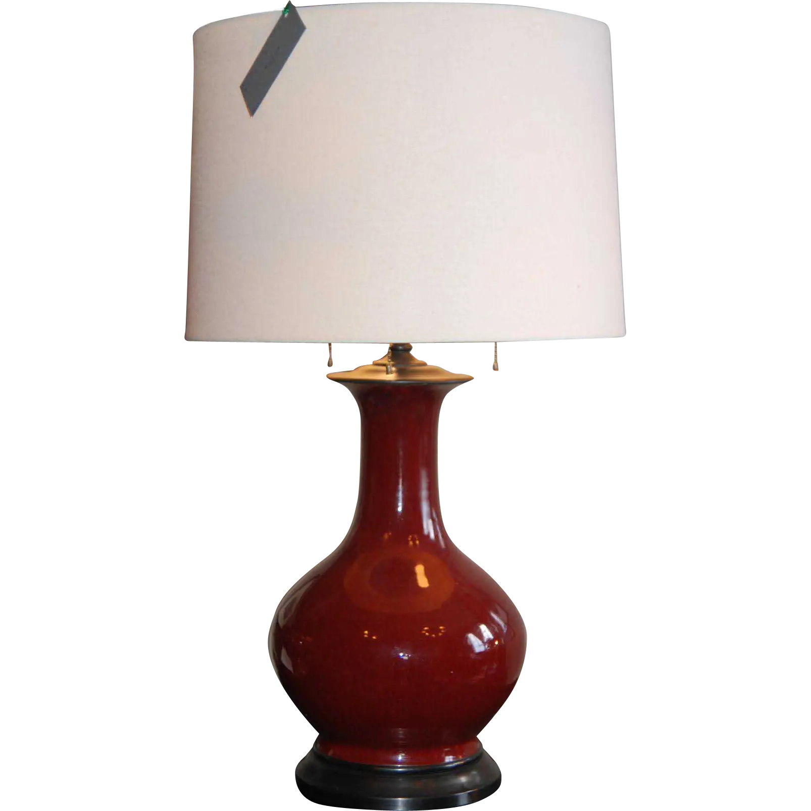 Red Ceramic Table Lamp with White Shade