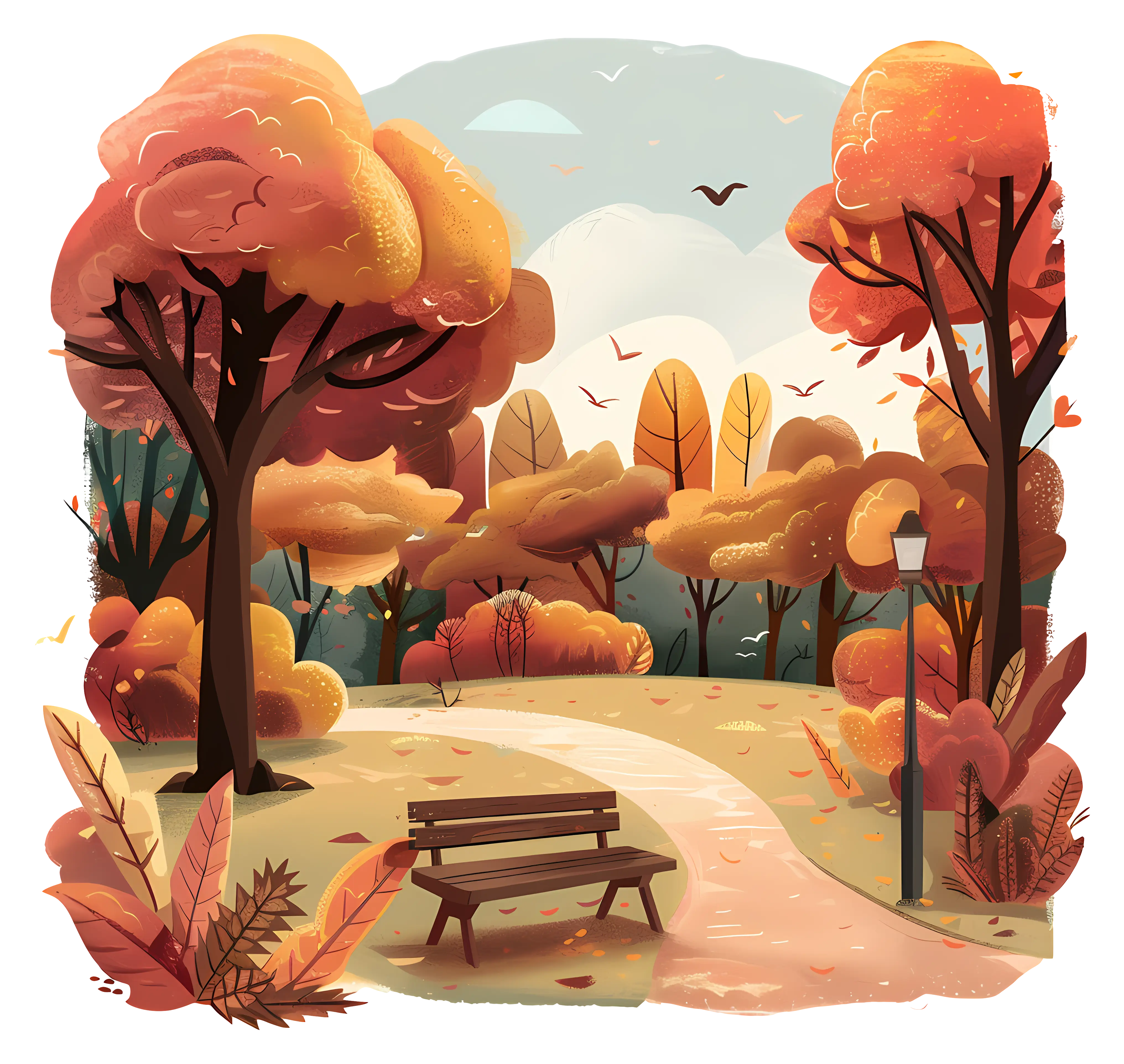 Autumn Park Scenery Illustration