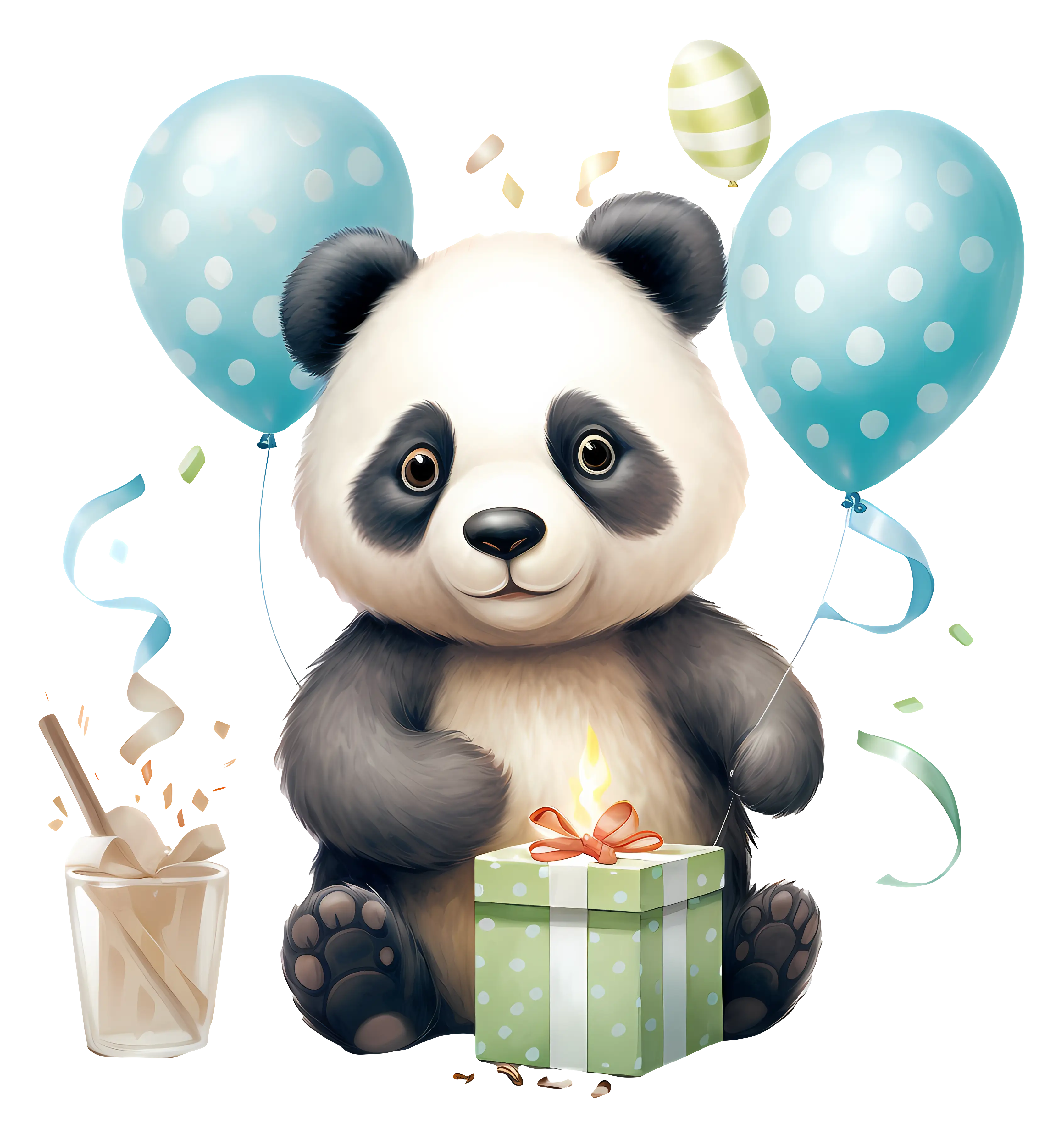 Panda Character Celebrating with Balloons