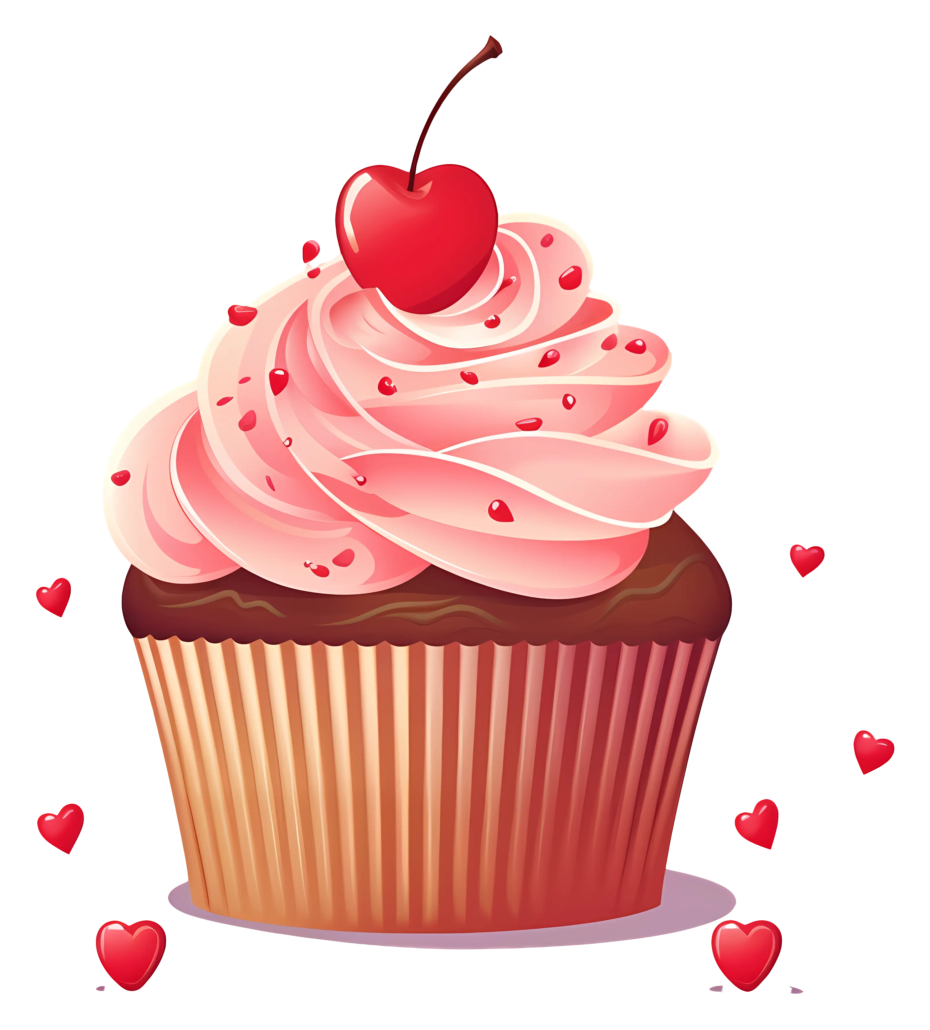 Chocolate Cupcake Topped with Cherry and Pink Frosting
