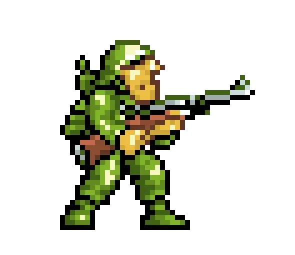 Pixel Soldier in Green Uniform with Rifle