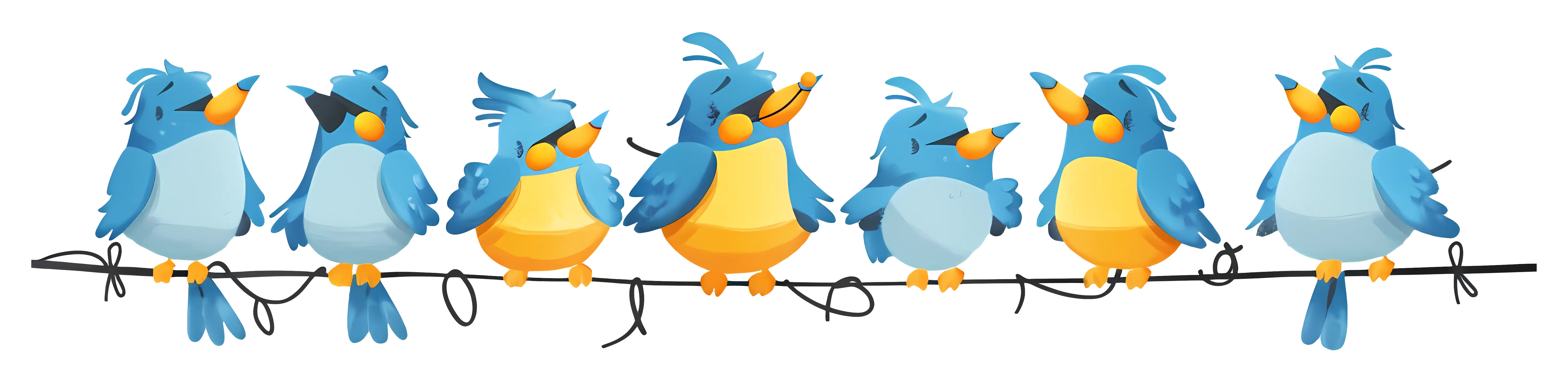 Group of Blue Birds Perched on a Wire Illustration