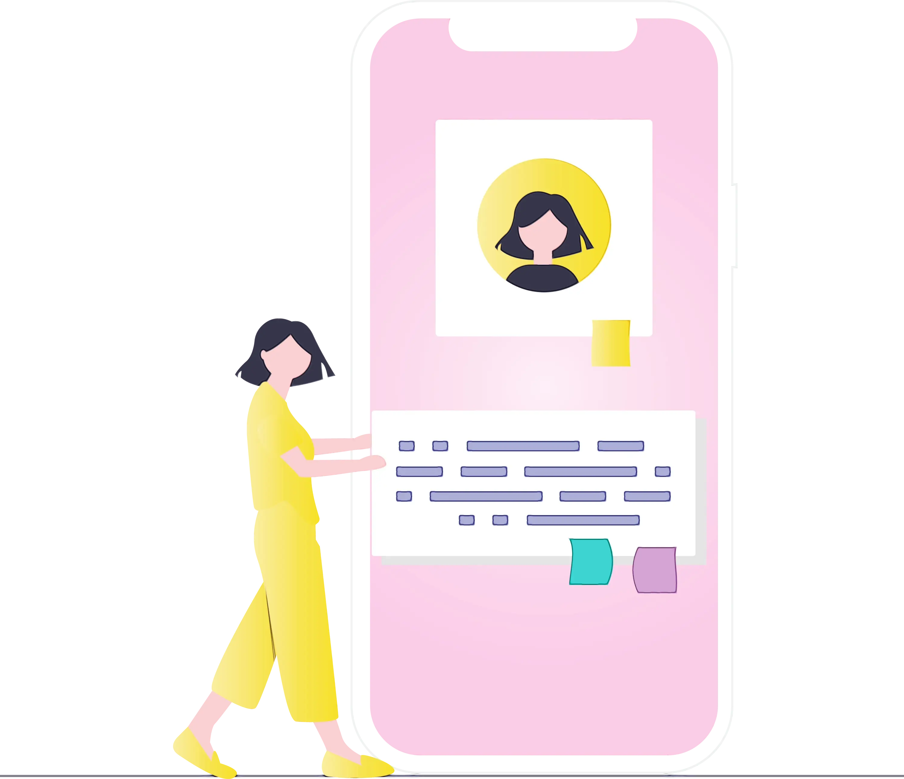 Illustration of Woman Interacting with Mobile Application
