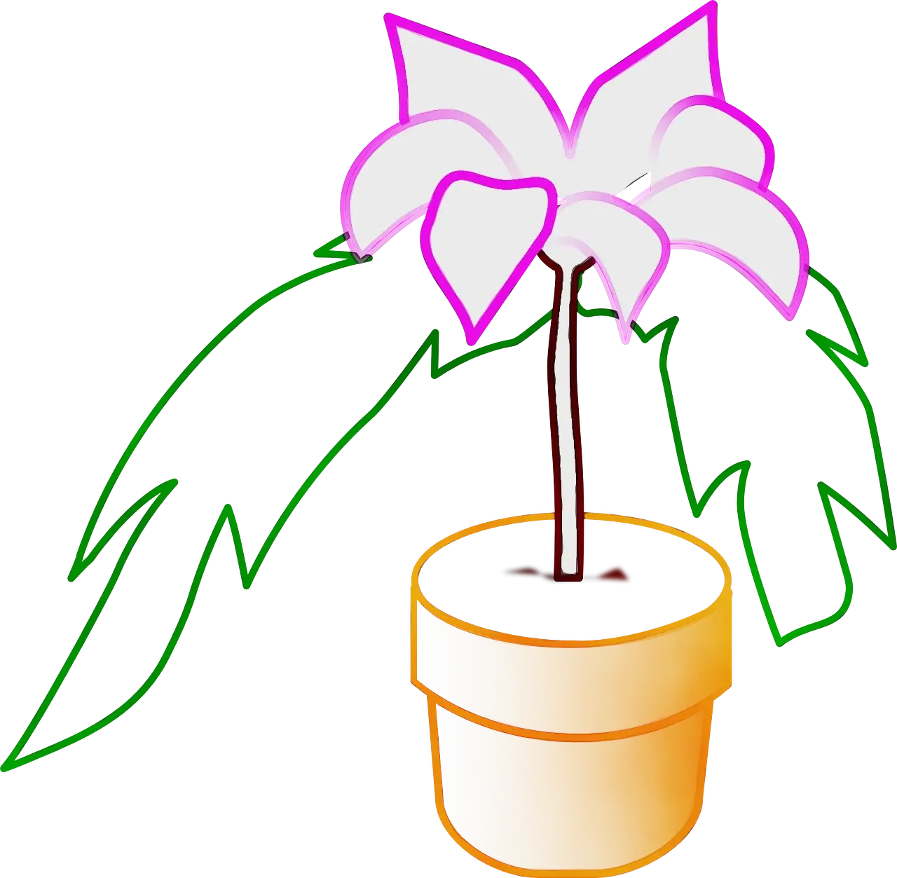 Cartoon Potted Plant with Purple Flower Drawing