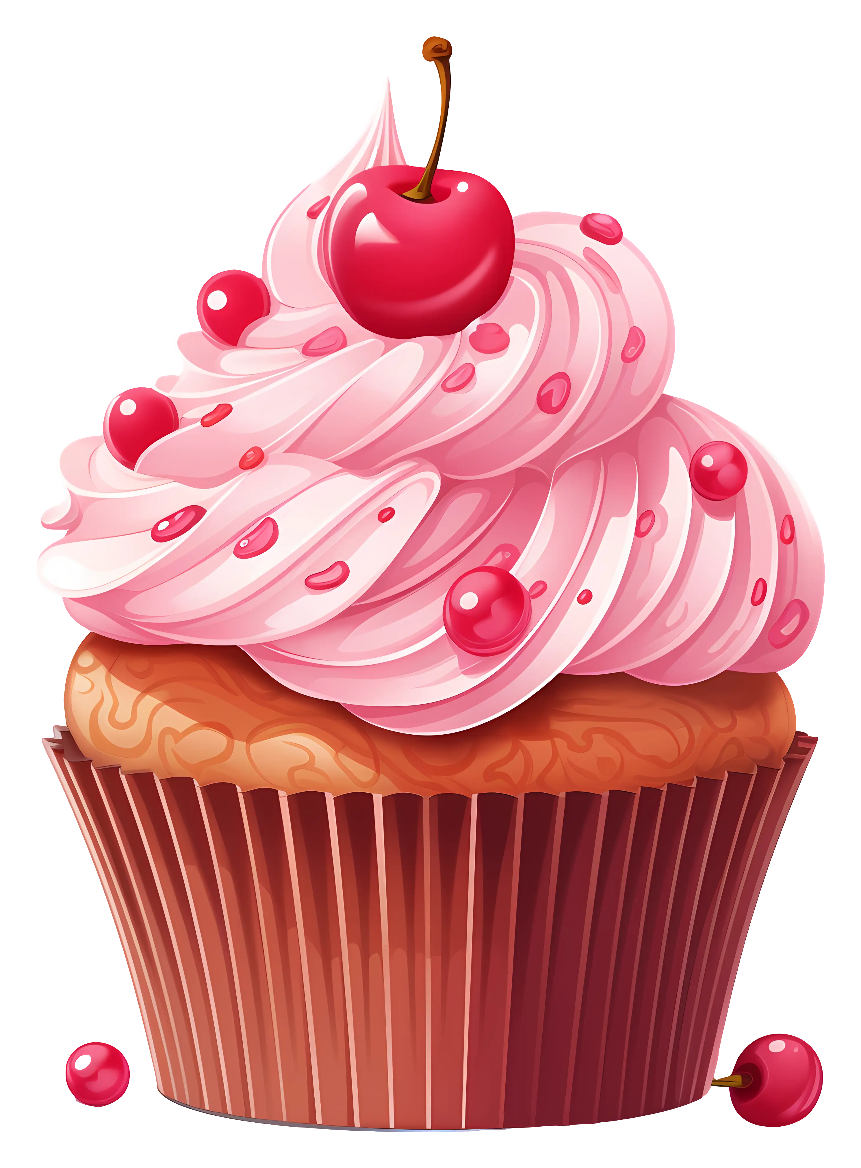 Pink Cupcake with Cherry and Decorative Sprinkles