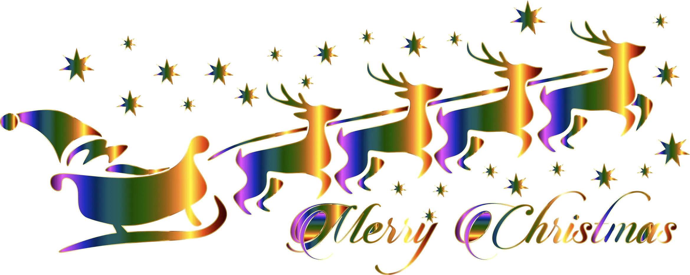 Colorful Sleigh with Reindeer and Stars