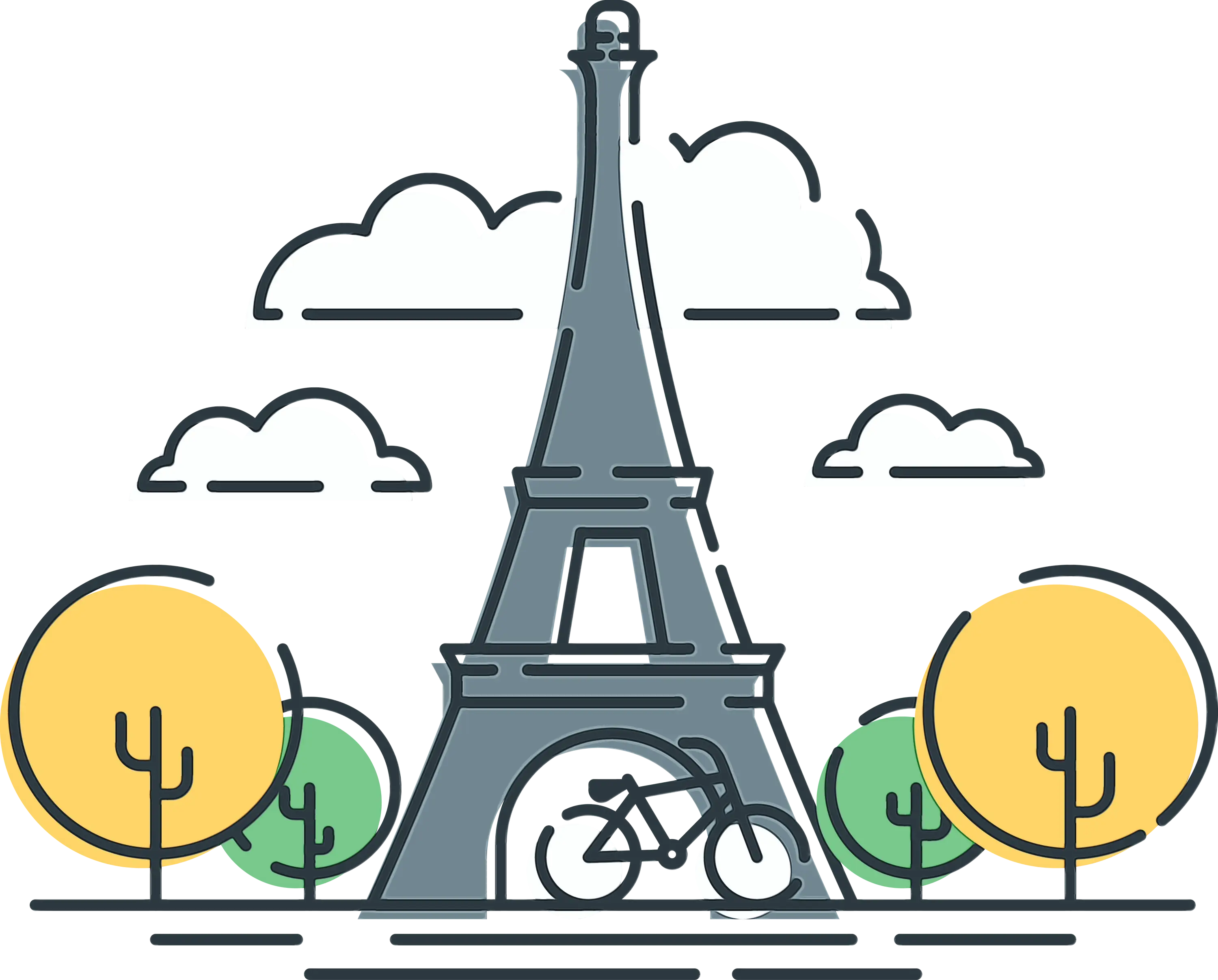 Eiffel Tower with Trees and Bicycle Illustration