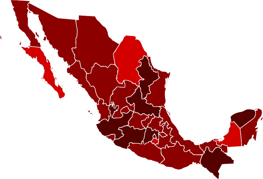 Map of Mexico with Regions Highlighted