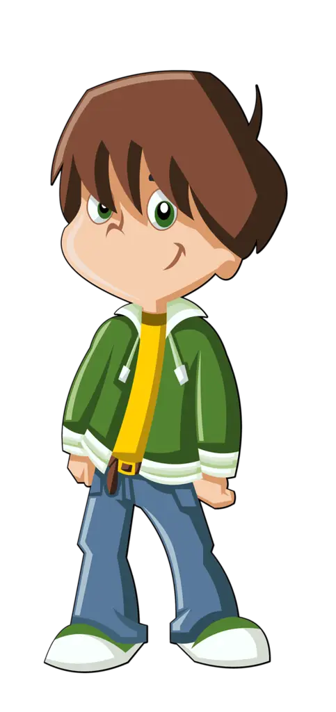 Cartoon Boy in Green Jacket