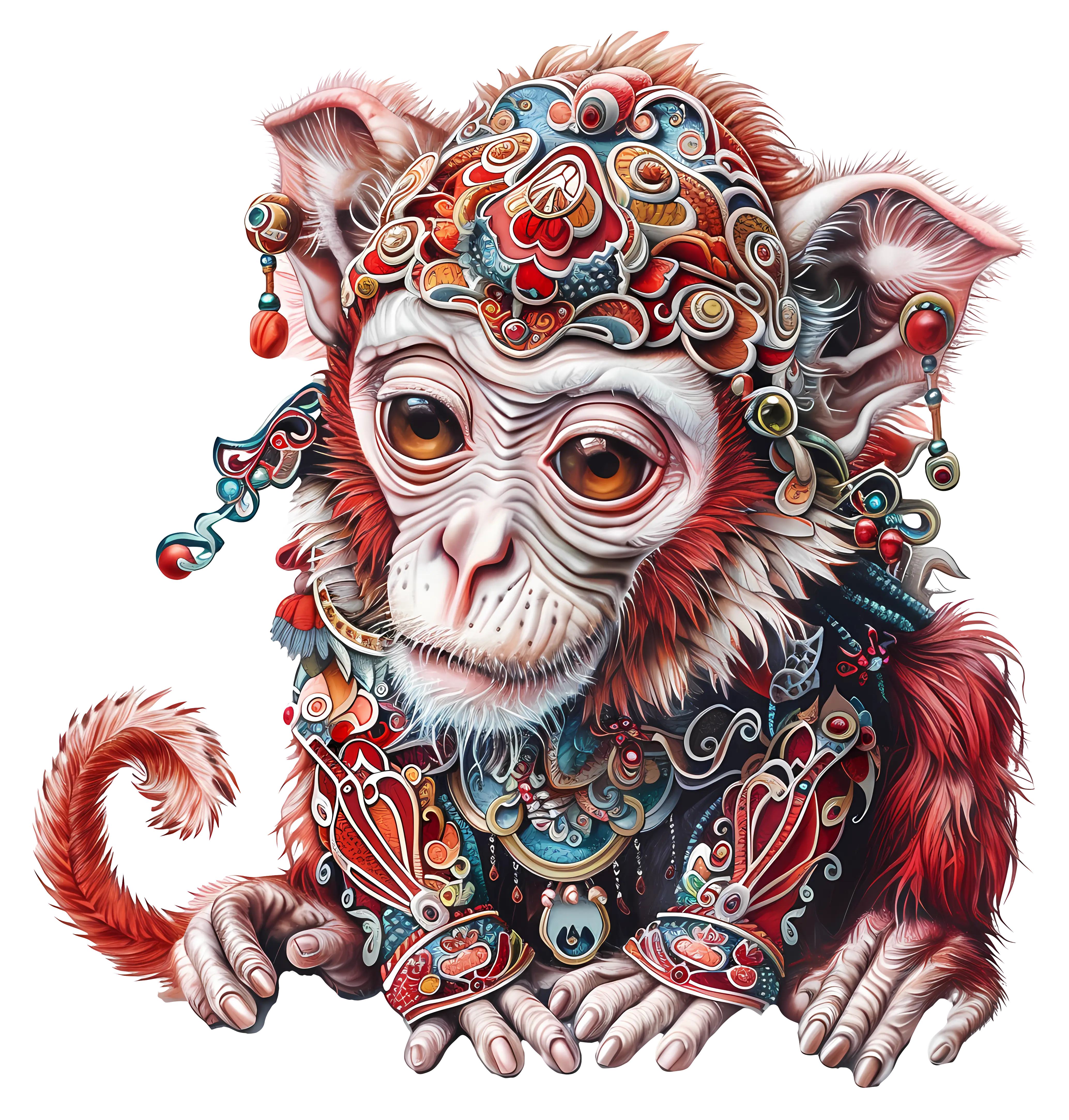 Colorful Decorative Monkey with Ornate Patterns