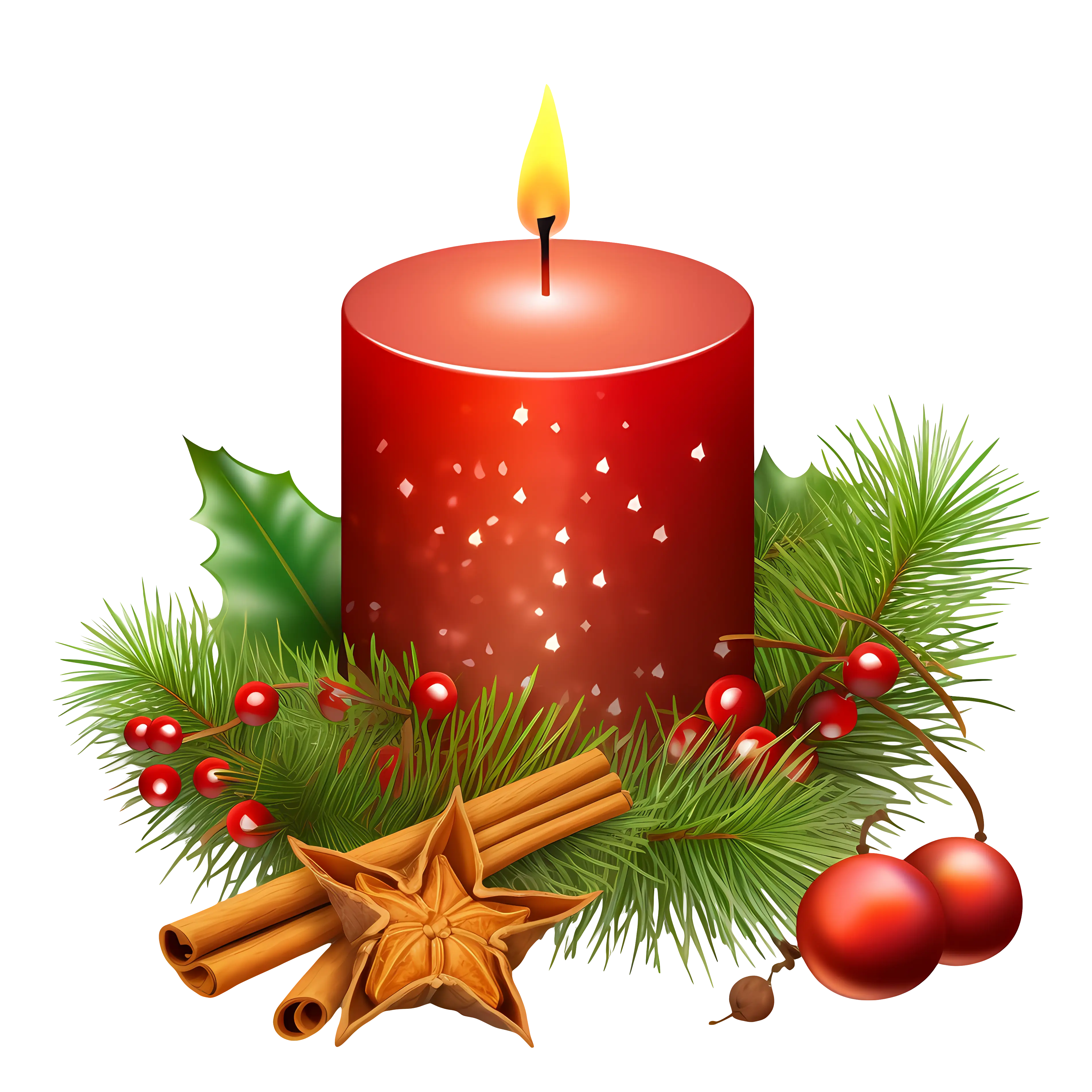 Red Christmas Candle with Holiday Details