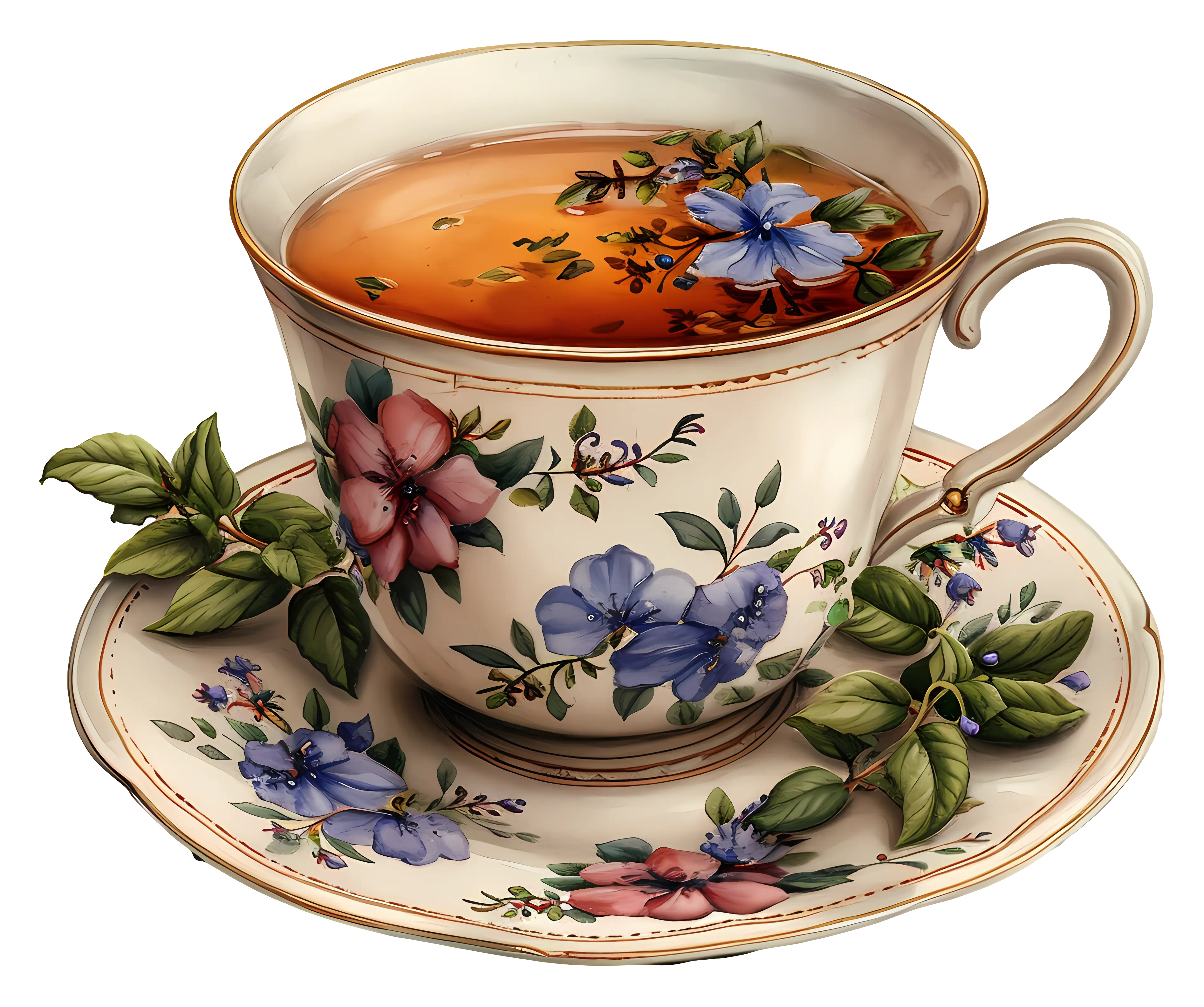 Floral Tea Cup with Tea