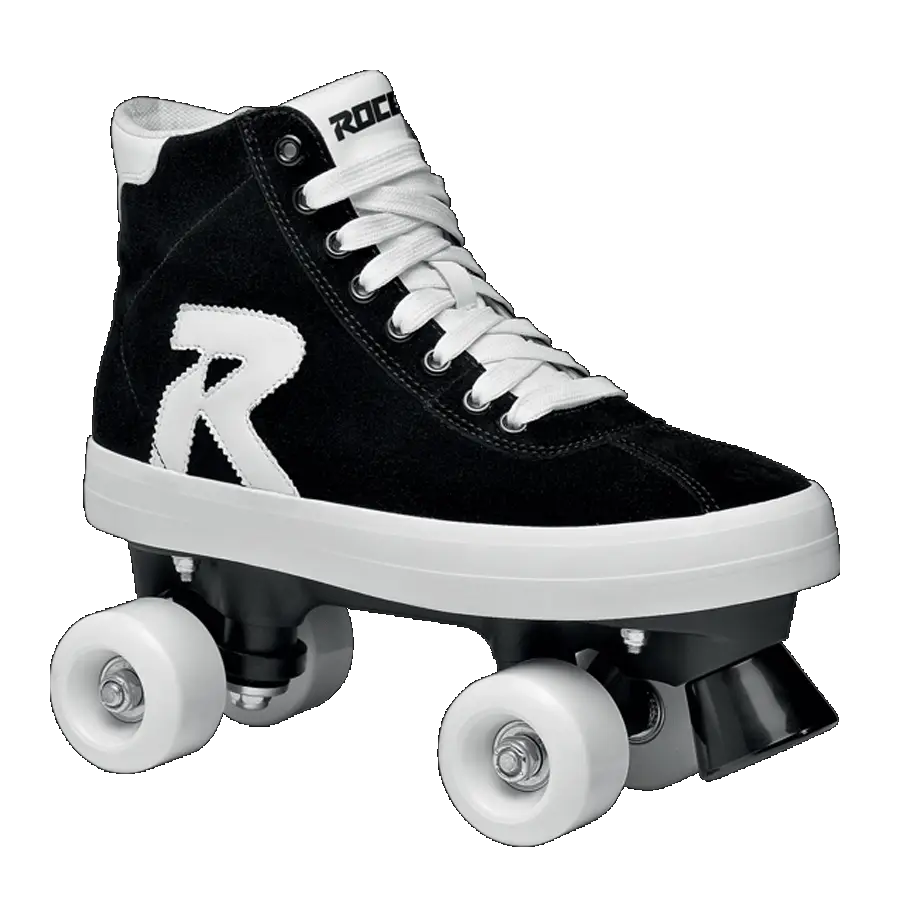 Black Roller Skate Shoe with White Wheels Design