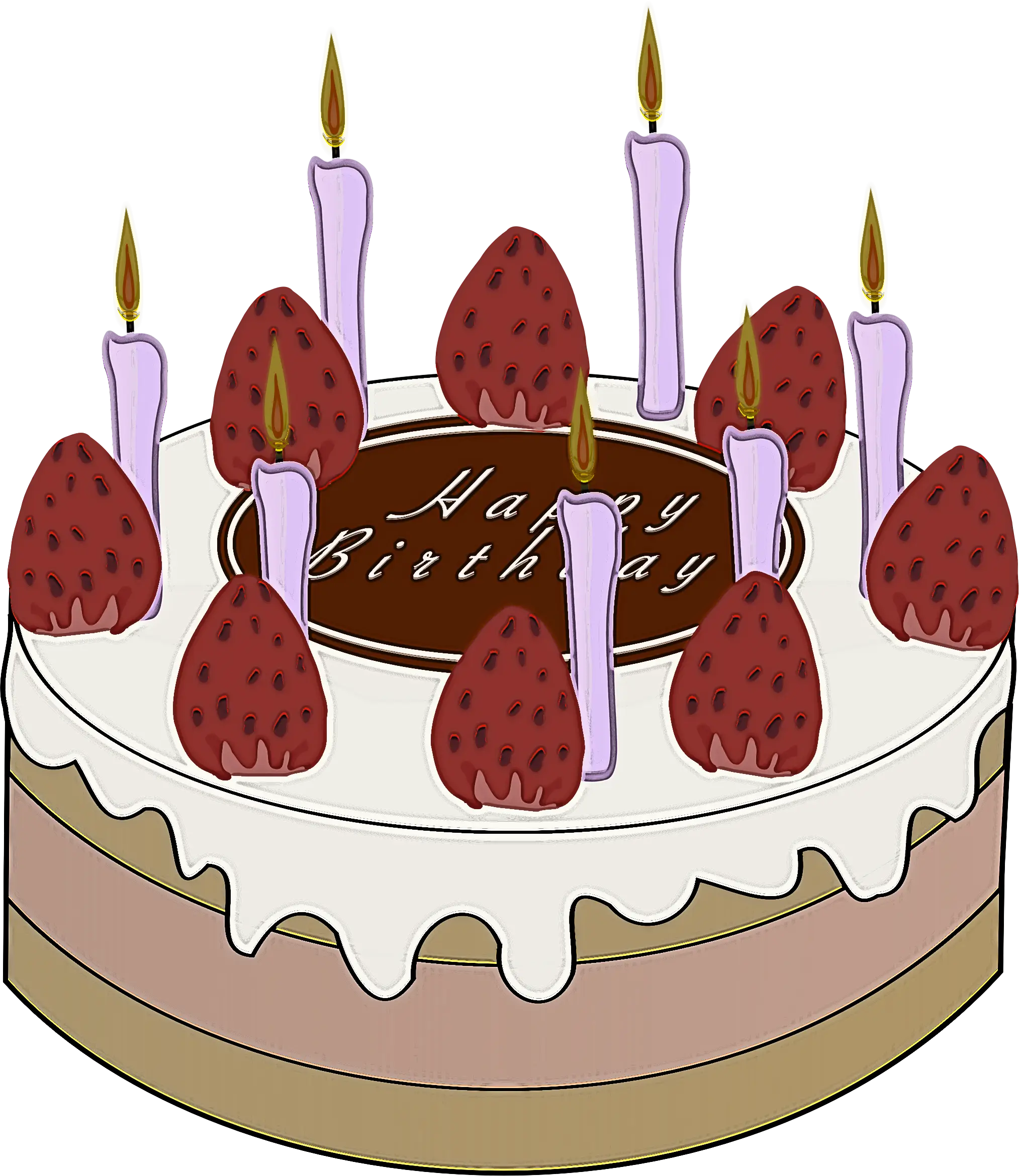 Birthday Cake with Candles and Strawberries