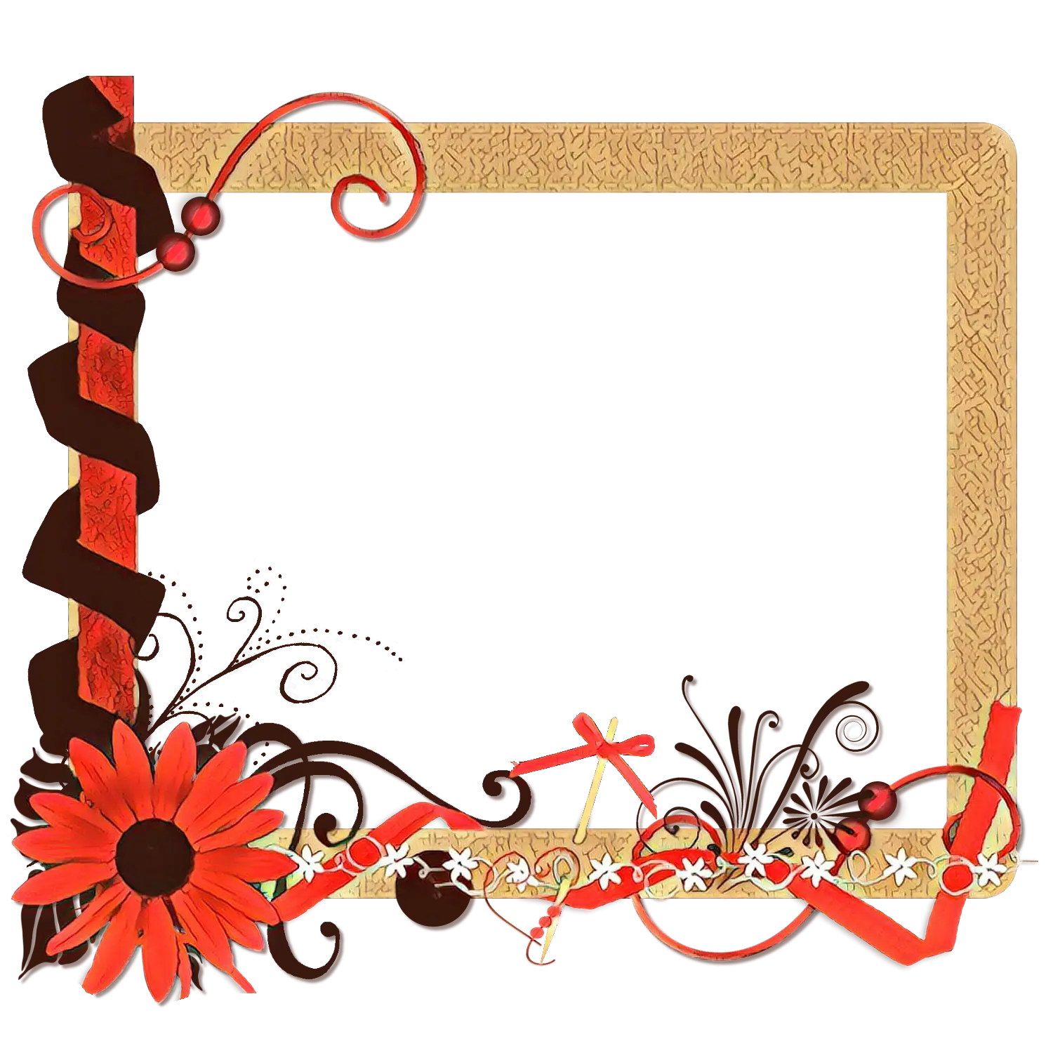 Decorative Frame with Red Flower and Ribbon