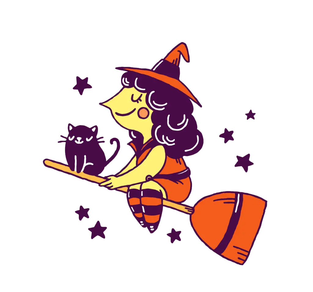 Cute Witch Flying with Cat