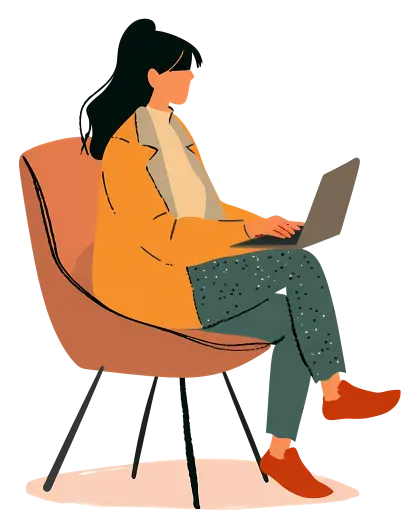 Stylized Woman Sitting with Laptop Illustration