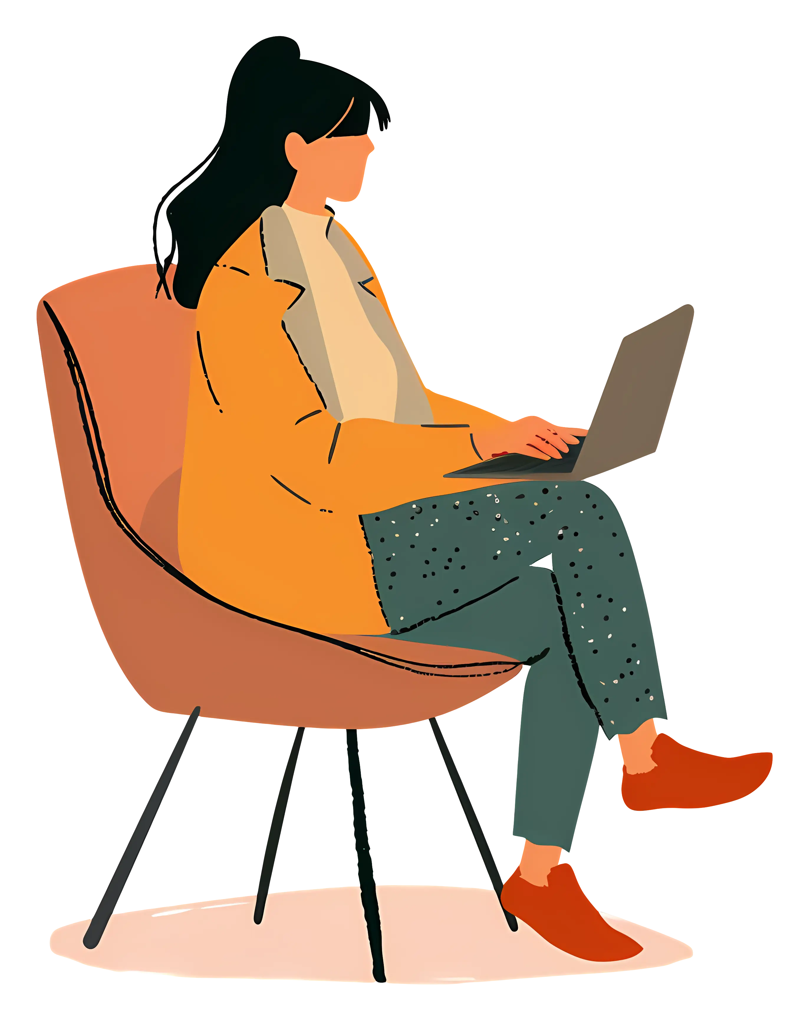 Stylized Woman Sitting with Laptop Illustration