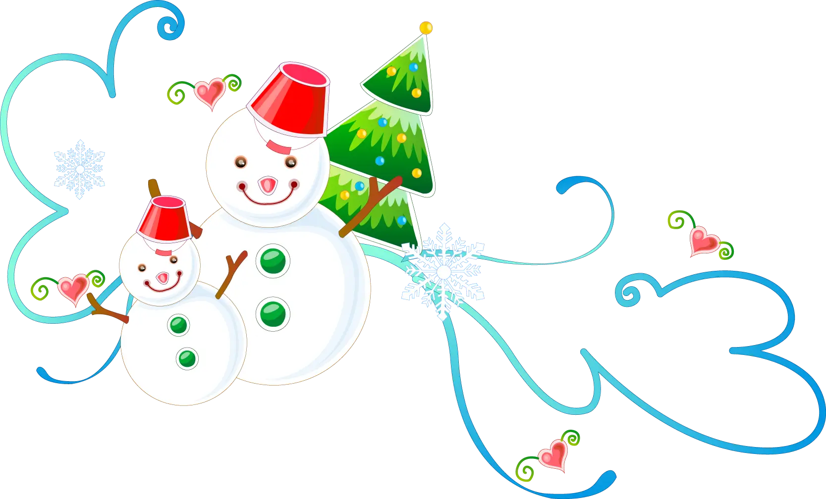 Cheerful Snowman Family with Christmas Tree
