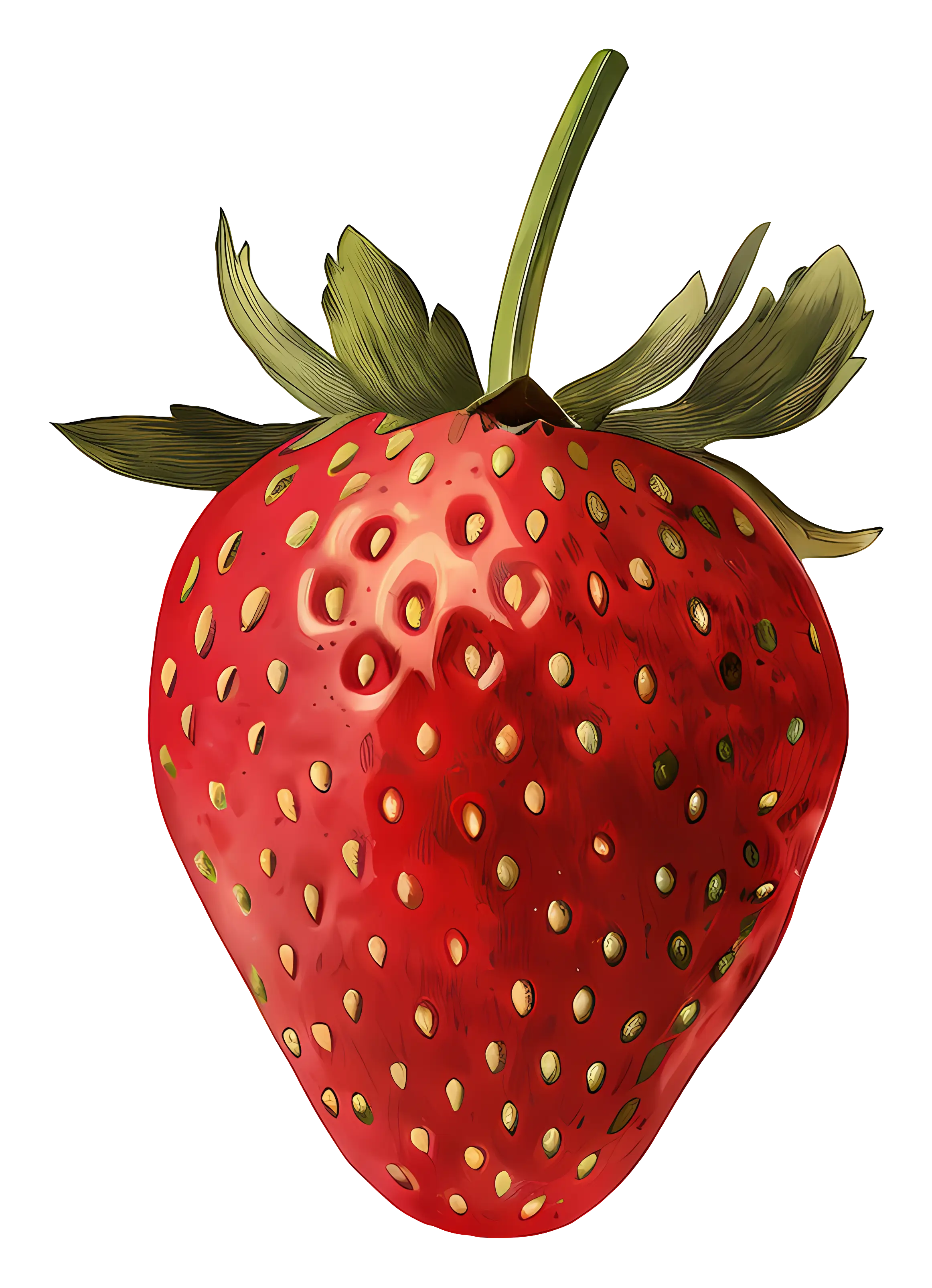 Juicy Red Strawberries with Leaves